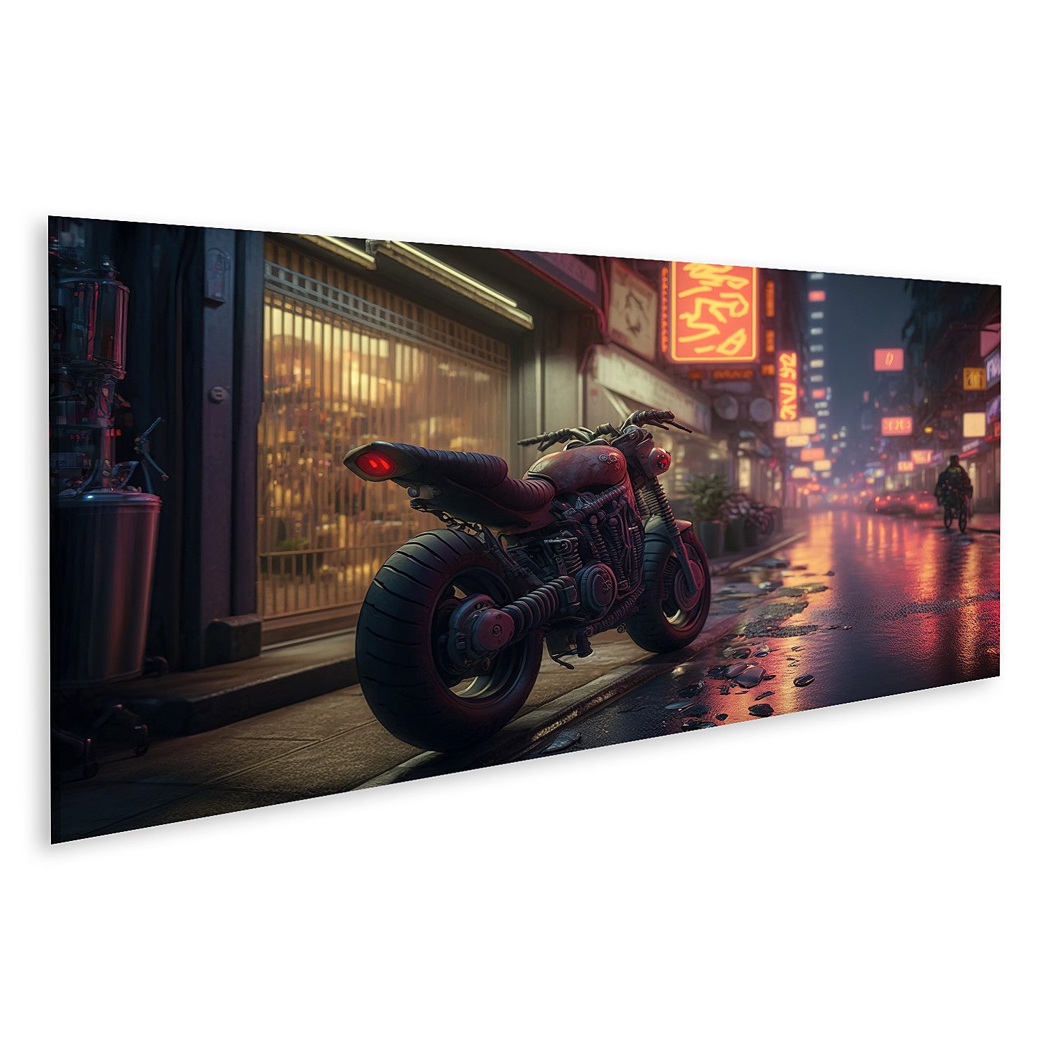 islandburner Leinwandbild Cyberpunk Stadt Neon leuchtende geparkte Fahrrad Sport Motor Bilder