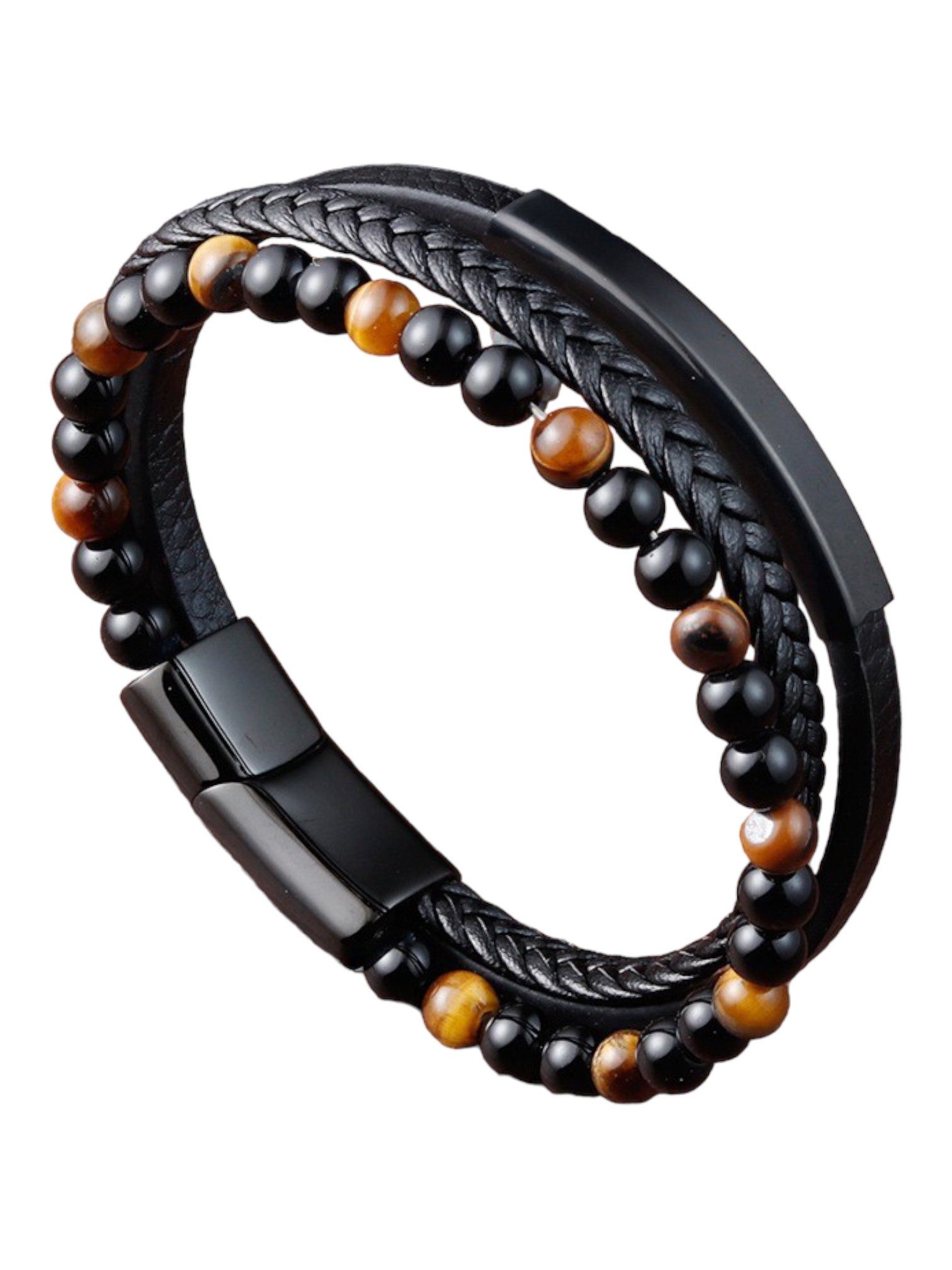 Karisma Schmuck Lederarmband Herren Edelstahl 3 Reihig Platte Kugeln Magnet Verschluss 21cm LBS208, Herrenschmuck