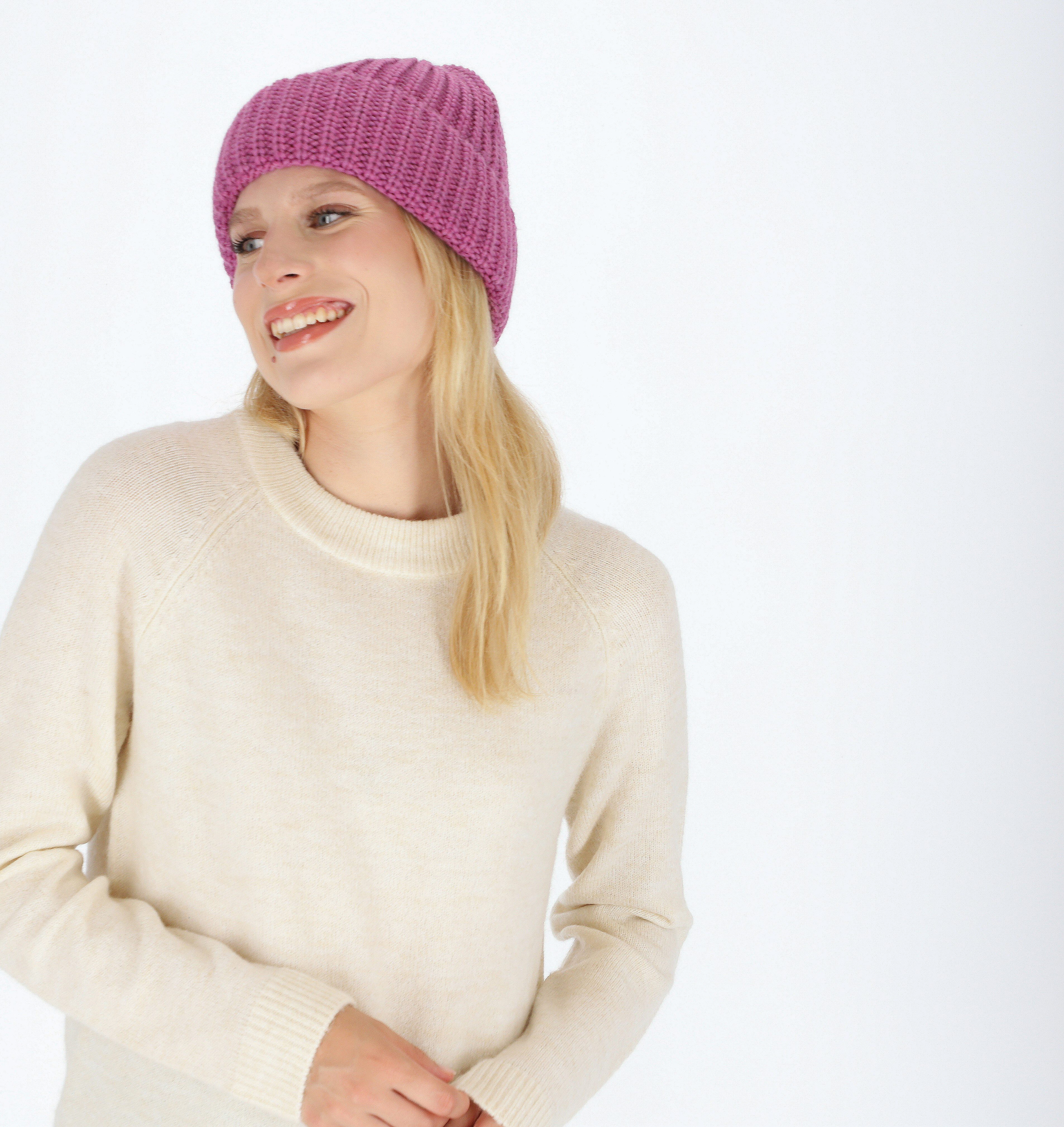 halsüberkopf Accessoires Strickmütze Grobstrickmütze mit breitem Umschlag Made in Germany