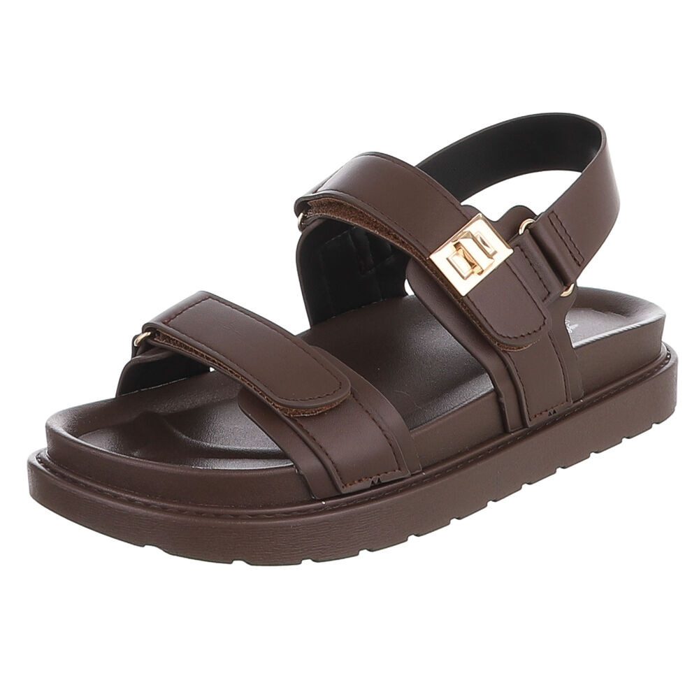 Ital-Design Damen Ballerina mit Zierdetail und spitzer Form Riemchensandalette (92078717) Flach Plateausandaletten in Braun