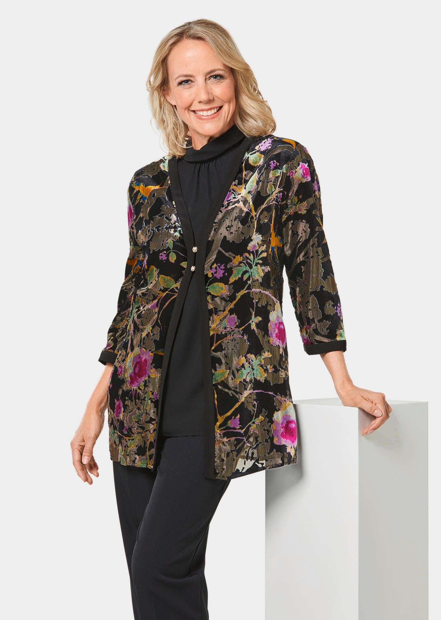 GOLDNER Blouson Ausbrennerjacke mit floralem Muster Viskosejacke in A-Linie mit 3/4-Ärmeln und Knopfverschluss – Bild 5 von 5