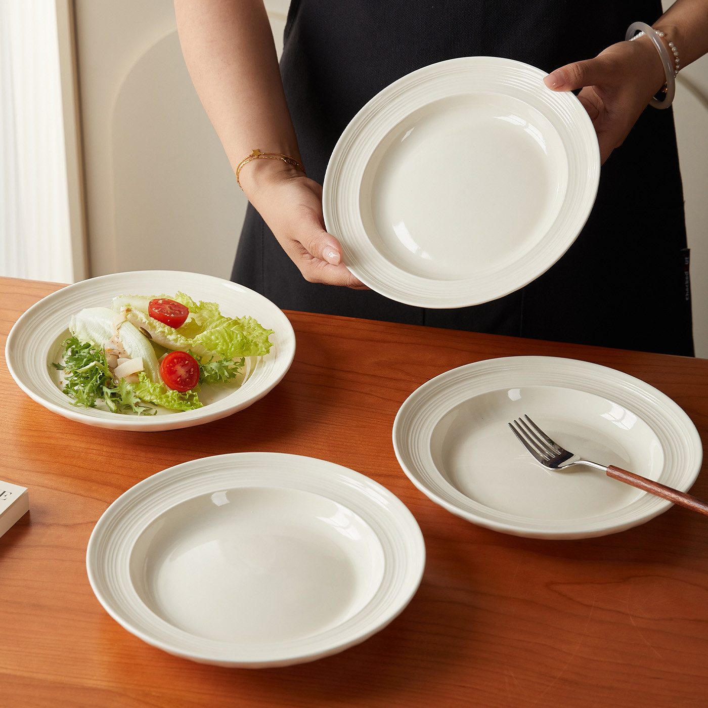 JIWOO Speiseteller 4er Ø20,4cm, Frühstücksteller Salatteller Pastateller Brotteller, (32 St), Plate Hochwertiges Tellerset Weiß Mikrowellenofen Spülmaschine