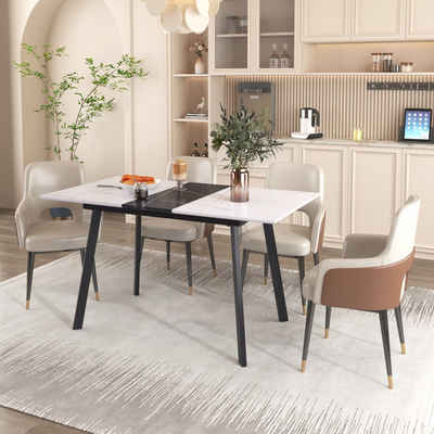 Ulife Esstisch Ausziehbarer Esstisch mattweiße Tischplatte mit Massivholzeinlagen (Stahlrahmen und Vierkantrohrbeine, 1-St), Doppelnutzung für Heim und Büro