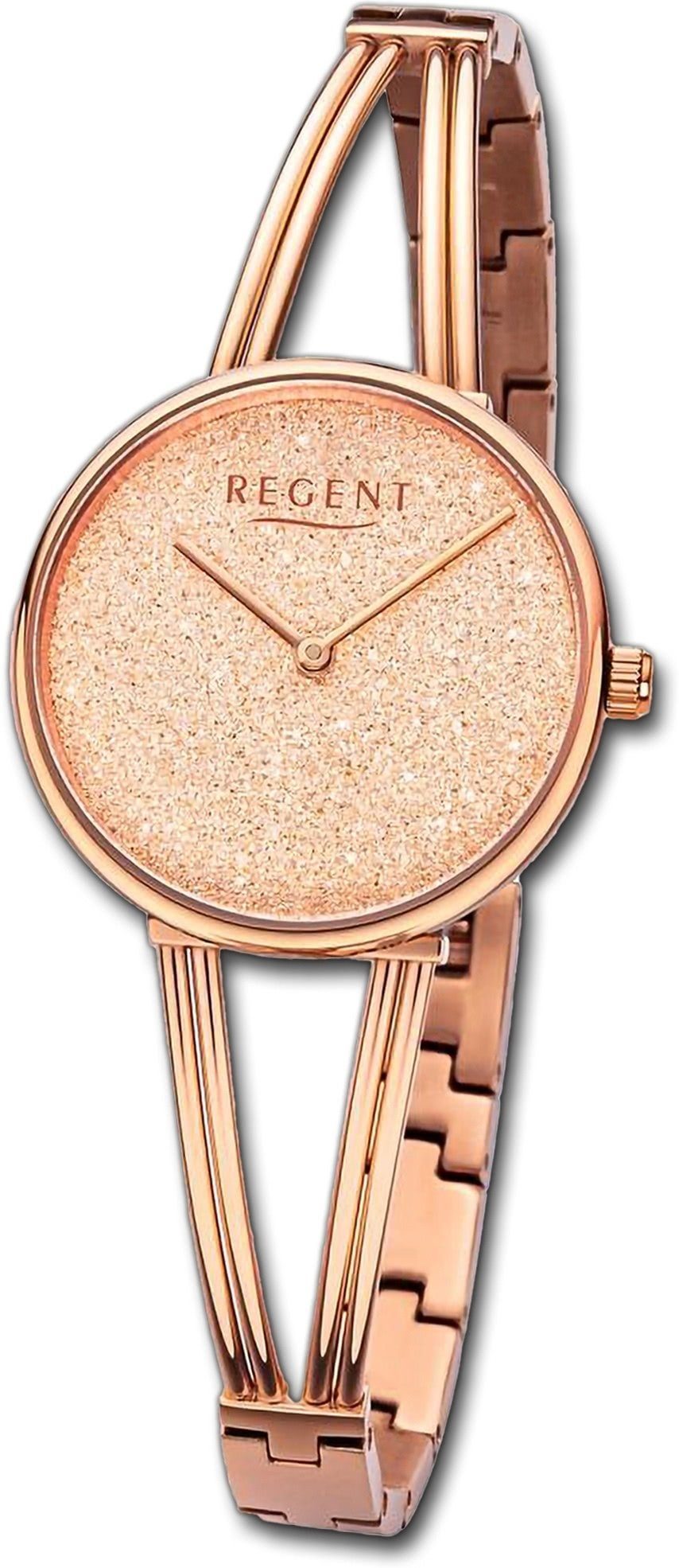 Regent Quarzuhr Regent Damen Armbanduhr Analog, Damenuhr Metallarmband rosegold, rundes Gehäuse, extra groß (ca. 30mm)