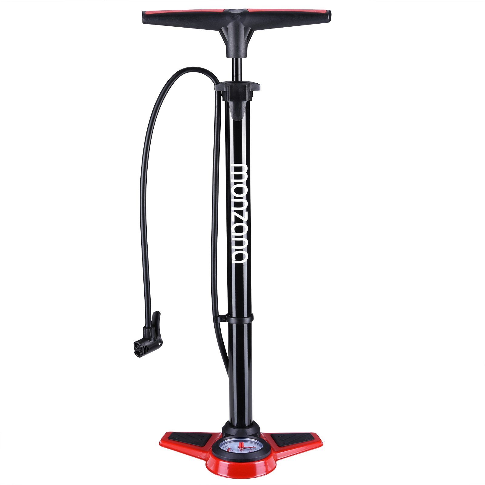 monzana Standpumpe, Fahrradpumpe Luftpumpe Standluftpumpe inkl 3 Zusatzadapter 100 cm