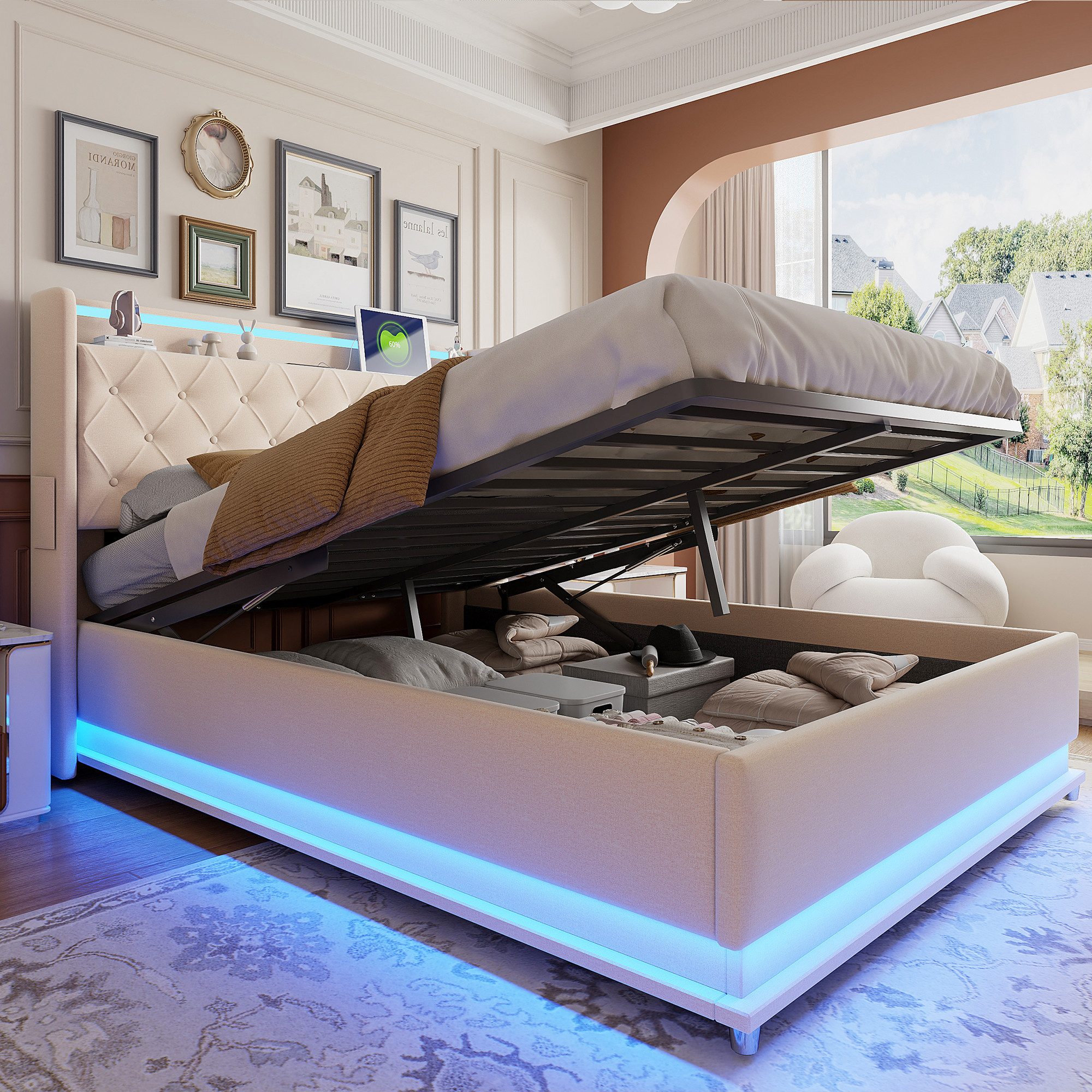 Merax Polsterbett mit LED-Beleuchtung & USB-Ladeanschluss (1-tlg., Hydrauli günstig online kaufen