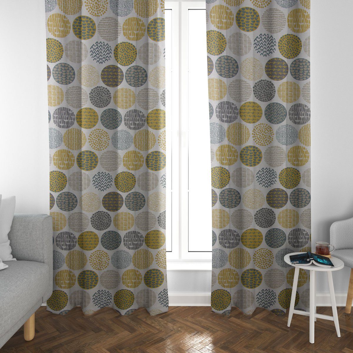 SCHÖNER LEBEN. Vorhang SCHÖNER LEBEN. Vorhang creme Kreise in grau braun 245cm, blickdicht, Baumwolle, handmade