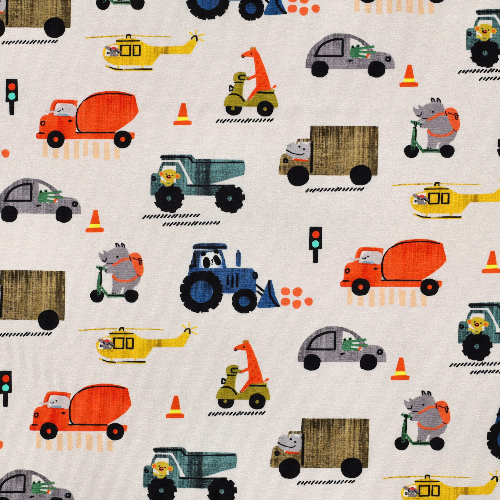 MAGAM-Stoffe Stoff "Tierischer Verkehr", Kinder Jersey OEKO-TEX Meterware ab 50cm