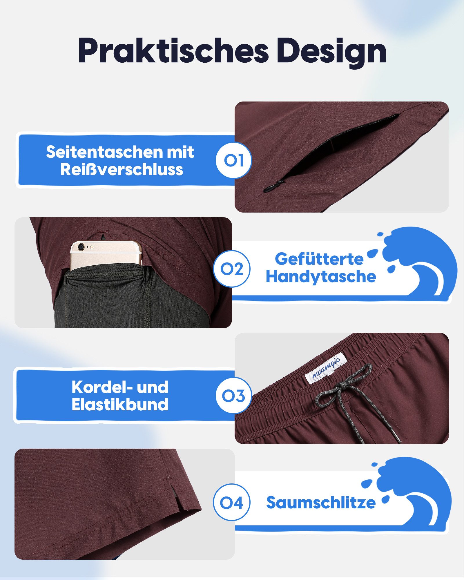 MaaMgic Shorts Herren Elastan kurze Hose 2-in-1 Badehose schnelltrocknend Sporthose (1-tlg) – Bild 5 von 5