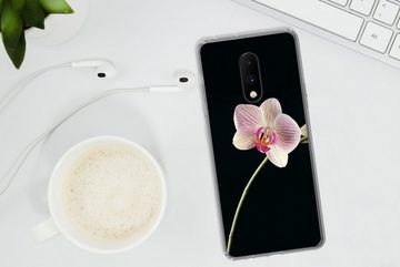 MuchoWow Handyhülle Orchidee - Blumen - Schwarz - Rosa - Knöpfe, Phone Case, Handyhülle OnePlus 7, Silikon, Schutzhülle