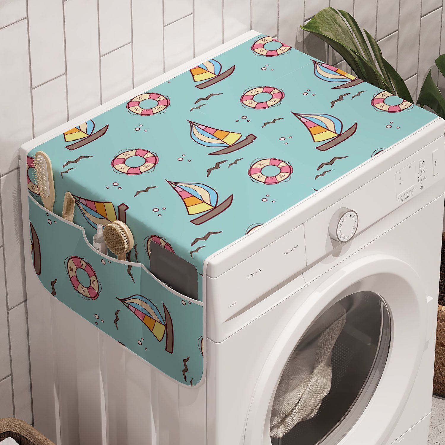 Abakuhaus Badorganizer Anti-Rutsch-Stoffabdeckung für Waschmaschine und Trockner, Segeln Seafoam Vögel Segel