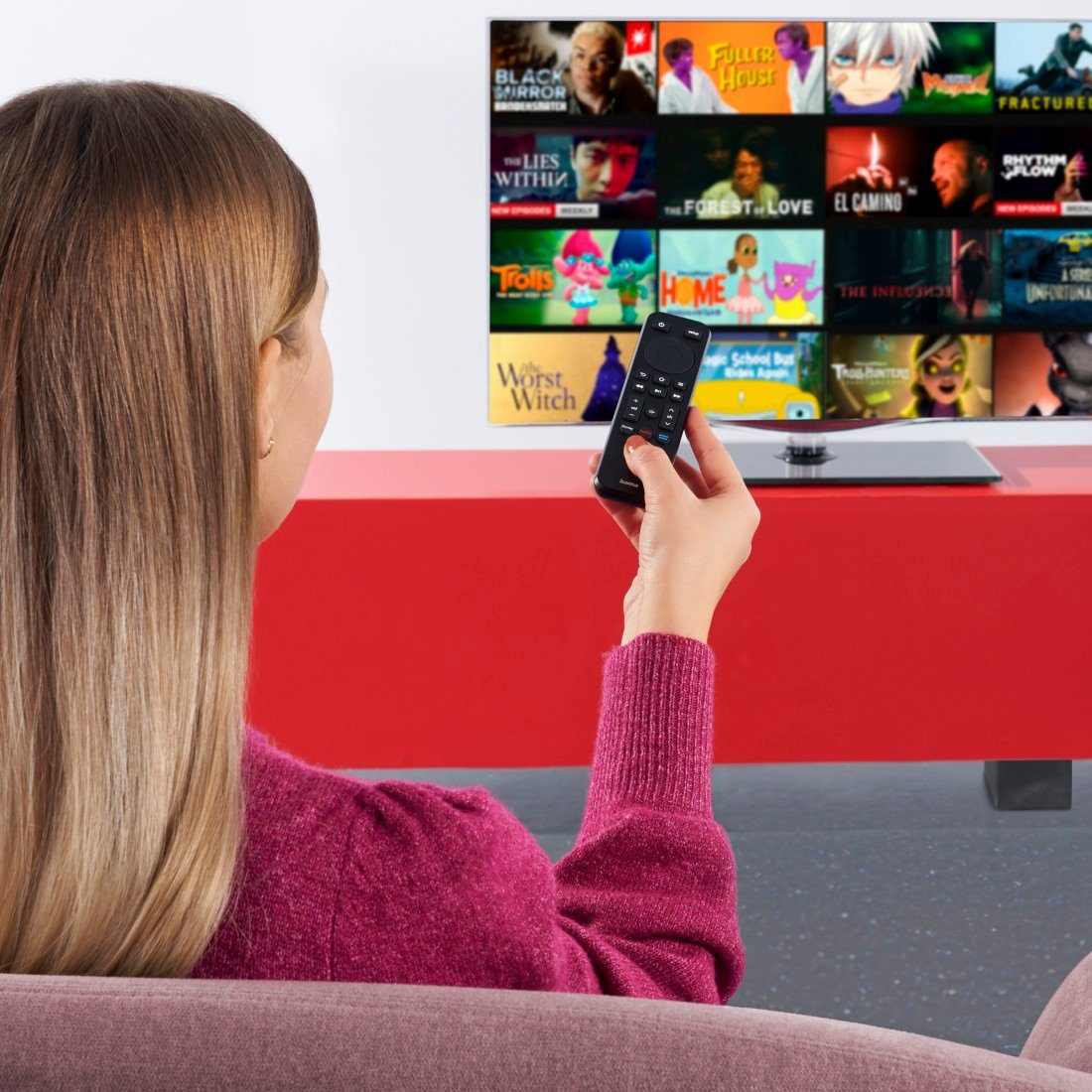 Hama Universal Infarot Fernbedienung Geräte, programmierbar) für Smart Netflix, Disney+, TV, SAT TV, Prime Reichweite, (2-in-1, 10m Universal-Fernbedienung Video, schwarz