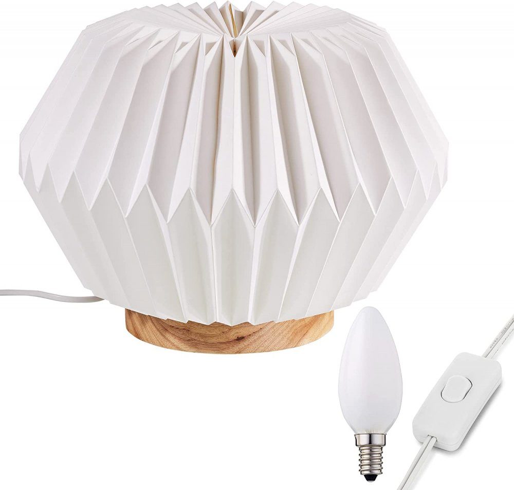 Hellum Dekolicht Hellum Lampe Papier 36cm mit Holzfuß weiß innen