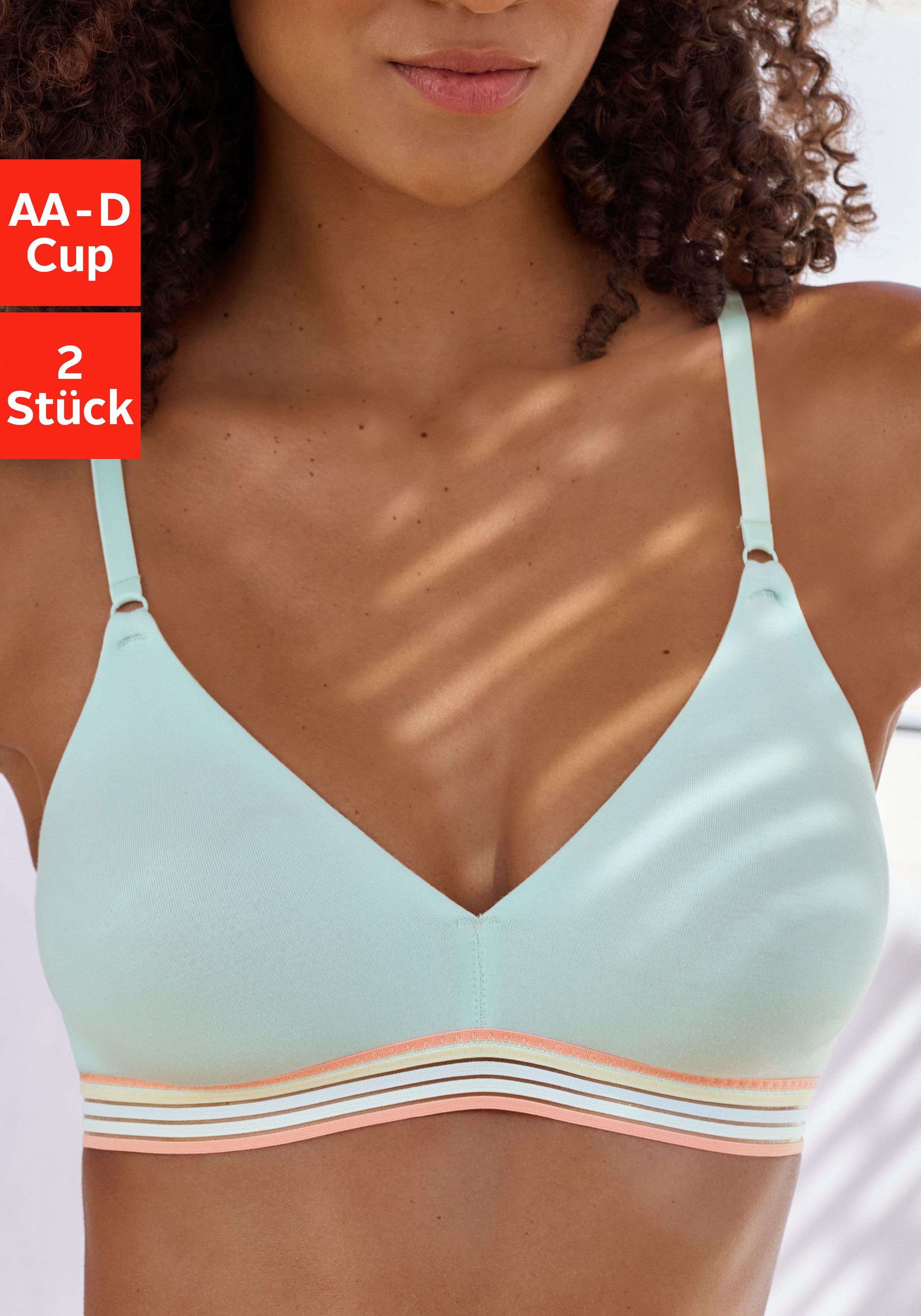 petite fleur by Lascana Bralette-BH, BH ohne Bügel, bügelloser BH, Bralette, Soft-BH, Baumwoll-BH (Packung, 2 Stück) mit gestreiftem Unterbrustgummi in Pastellfarben, bequemer BH