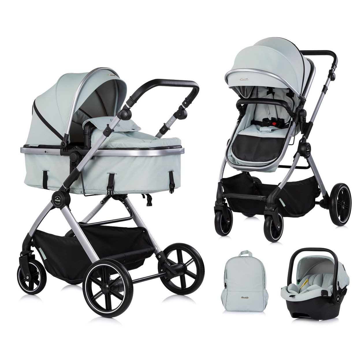 Chipolino Kombi-Kinderwagen Kinderwagen Pearl 3 in 1, umbaubar Babyschale Wickeltasche Fußsack
