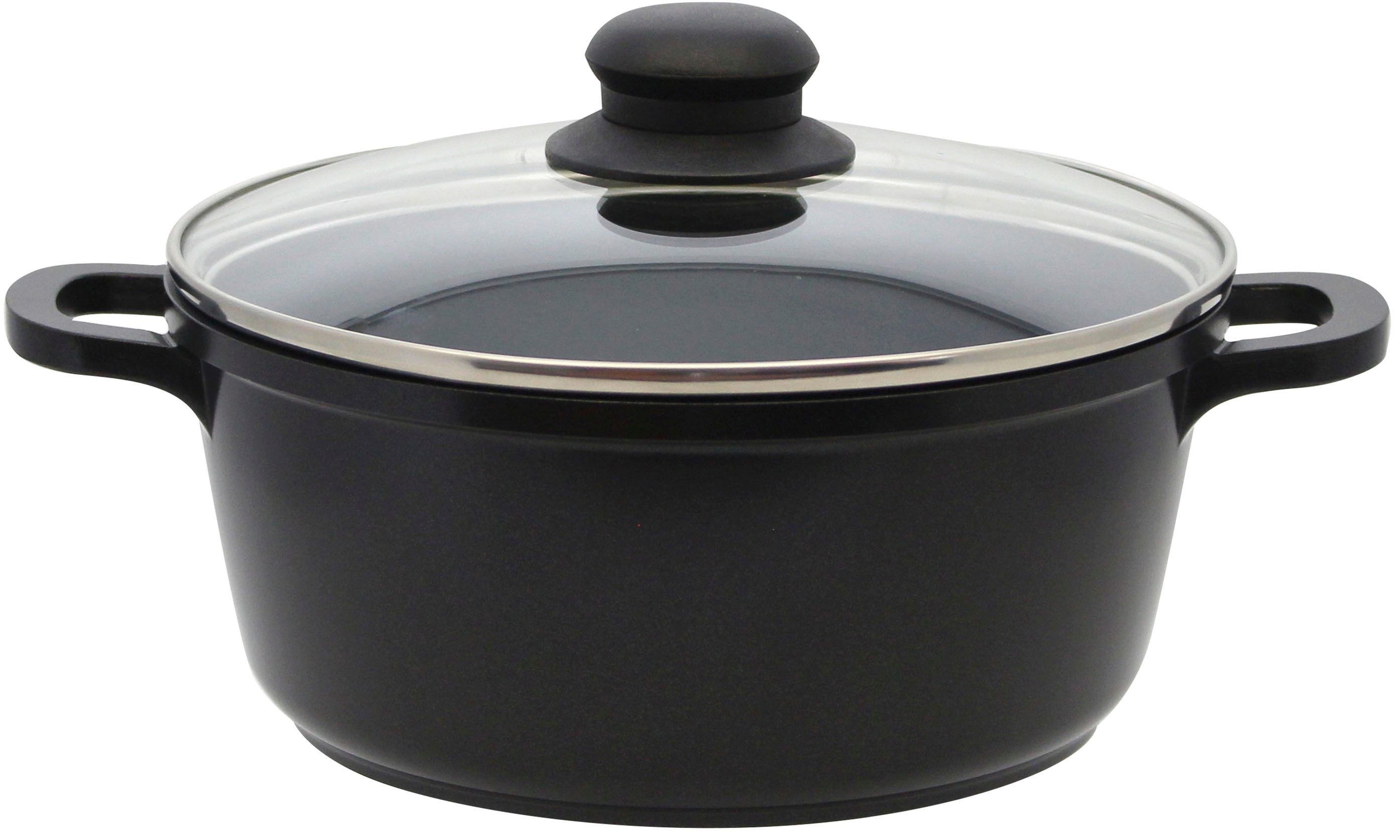 Elo Basic Topf-Set Black Cast, Aluminiumguss (Set, 7-tlg., 3 Töpfe mit Deckel, 1 Stielkasserolle), mit hochwertiger Antihaftversiegelung, Induktion