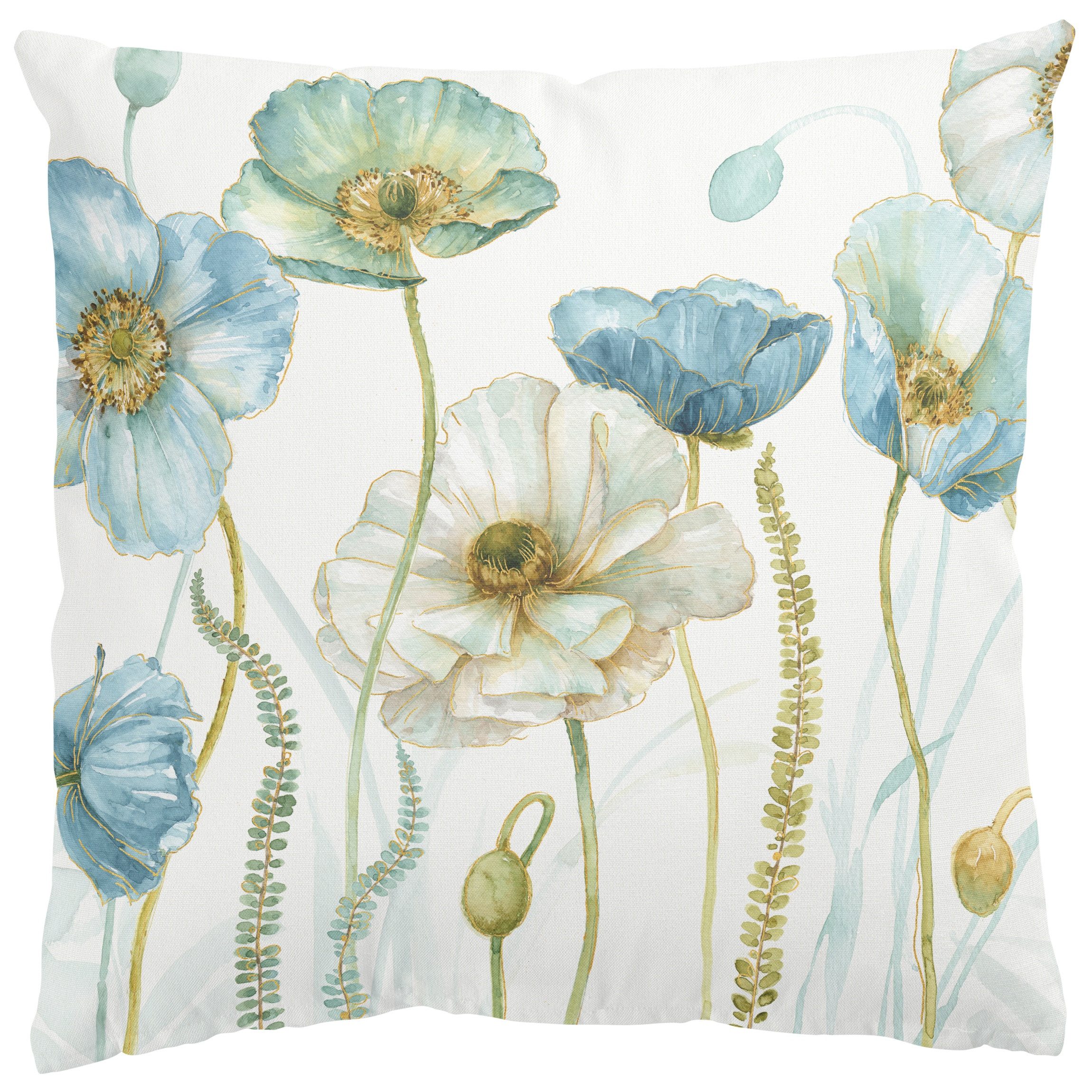 Bilderdepot24 Dekokissen drinnen Kissenhülle/ Sofakissen/ Zierkissen Kissenhülle blau Blumen, Bezug mit / ohne Füllung Zierkissen Outdoor Sofa Bett