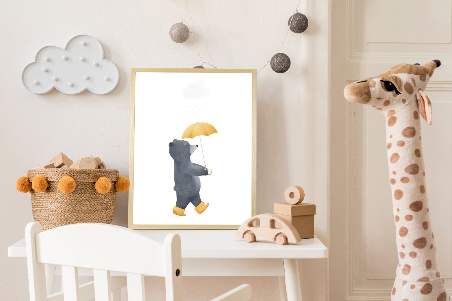 Bild mit Rahmen Bär mit Regenschirm