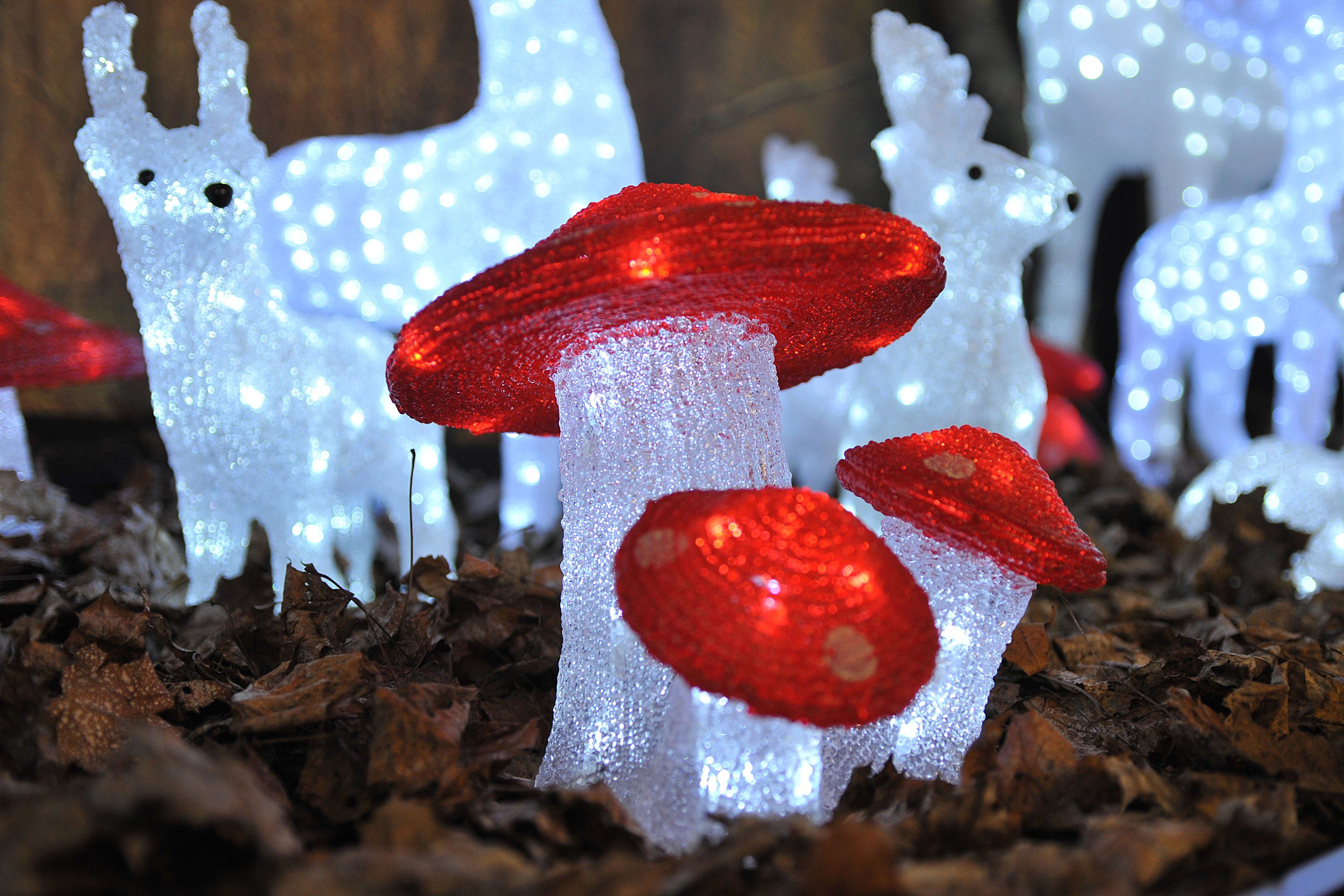 KONSTSMIDE Weihnachtsfigur Weihnachtsdeko aussen (1 St), LED Acryl Fliegenpilz, 3er-Set, 48 kalt weiße Dioden