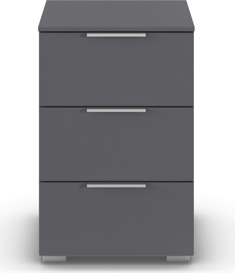 rauch Nachtkommode Nachttisch Nachtkonsole Nachtschrank ASTANA (Breite 40 cm / Höhe 61 cm), mit 3 geräumigen Schubladen, Kantengriff in Alufarben MADE IN GERMANY