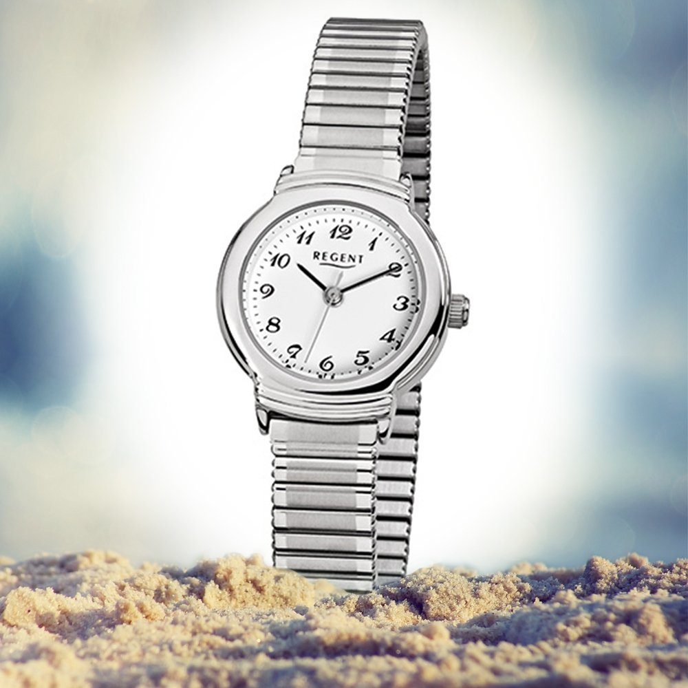 Damen-Armbanduhr (ca. rund, Regent silber Quarzuhr klein Armbanduhr Regent Edelstahlarmband Damen 24mm), F-264, Analog