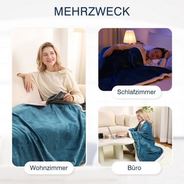 Yorbay Heizdecke Doppelseitige elektrische Heizdecke 180 x 130 cm aus Flanell, Mit Abschaltautomatik, Überhitzungsschutz, Timer, 10 Temperaturstufen, Wärmedecke waschbar, Zweifarbig, Grau / Blau