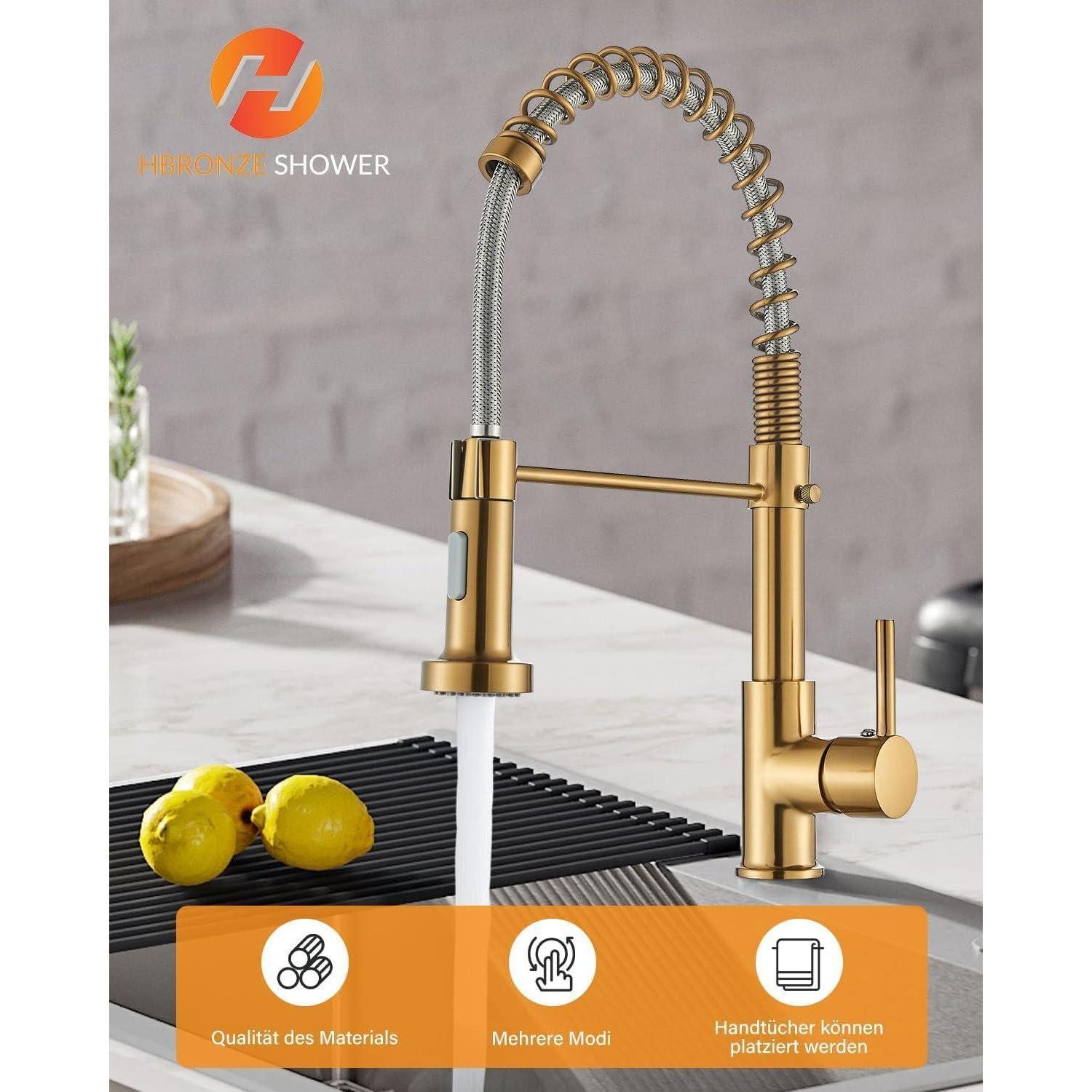 LuxusKollektion Küchenarmatur Küchenarmatur ausziehbar gebürstetes Gold