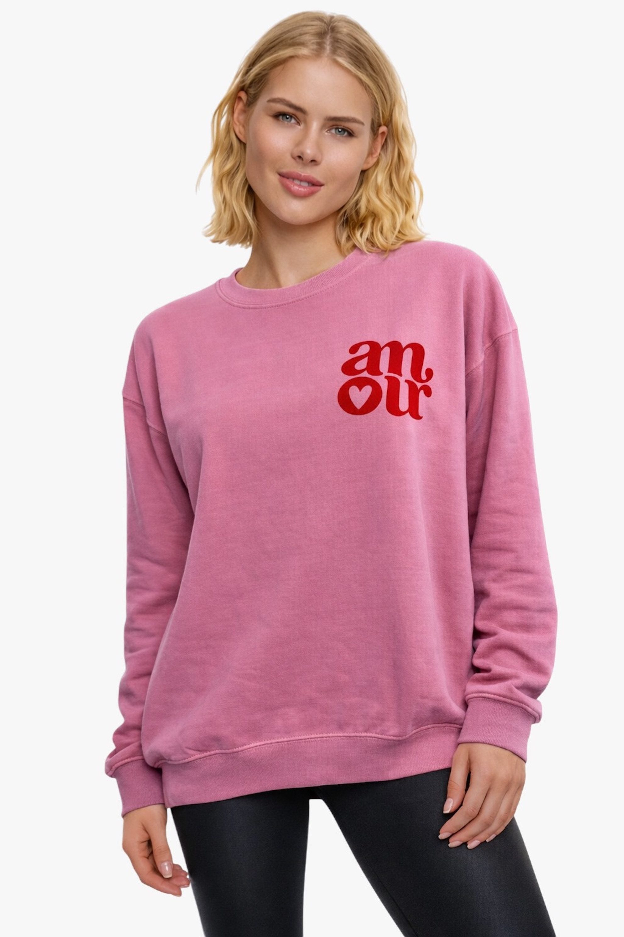 Worldclassca Sweatshirt Worldclassca Oversized Sweatshirt MORE AMORE Print Langarm Pullover Neue Kollektion - Stilvolle und gemütliche Casual Mode für Damen