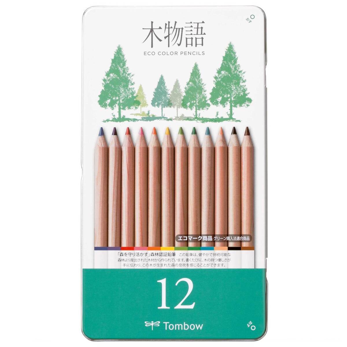 TOMBOW Buntstift Ki-Monogatari, (12-tlg., 12er Set), praktische Metalldose, PEFC zertifiziert, wachsbasierte Farbstifte