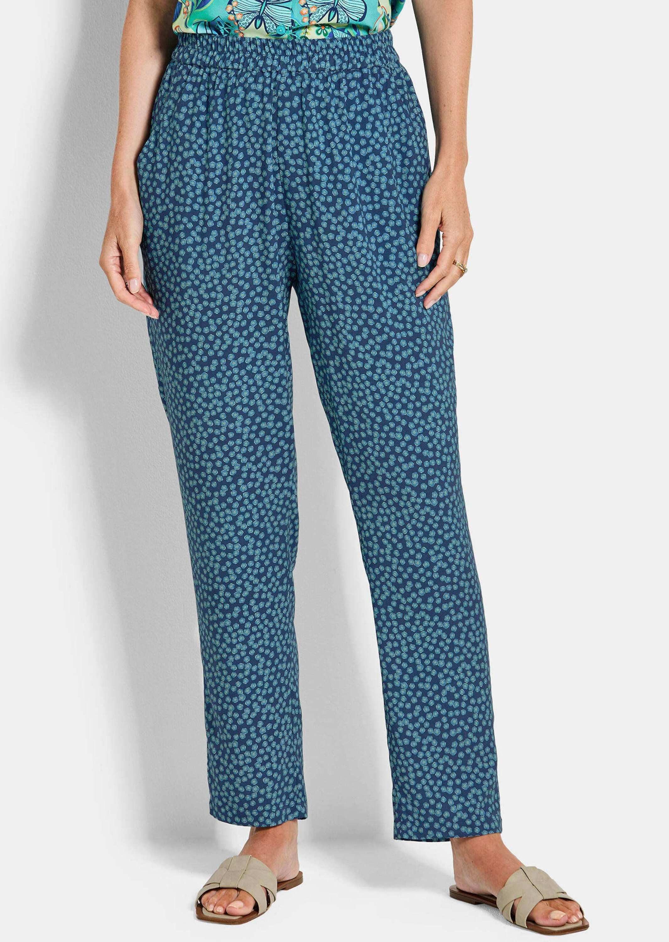 GOLDNER Schlupfhose Luftige Sommerhose mit Blütenmuster Druckhose mit Rundum-Dehnbund, Taschen und Knöchellänge