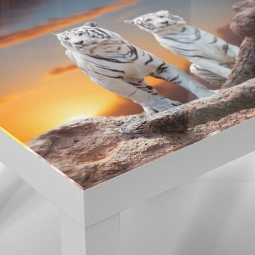 DEQORI Couchtisch 'Weiße Tiger im Abendlicht', Glas Beistelltisch Glastisch modern