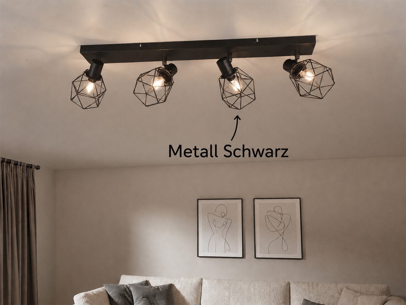 meineWunschleuchte Deckenstrahler E14 Gitter-Lampenschirme, Breite 70cm, ohne Leuchtmittel, Industrial Deckenlampe 4-flammig, innen Strahler schwenkbar