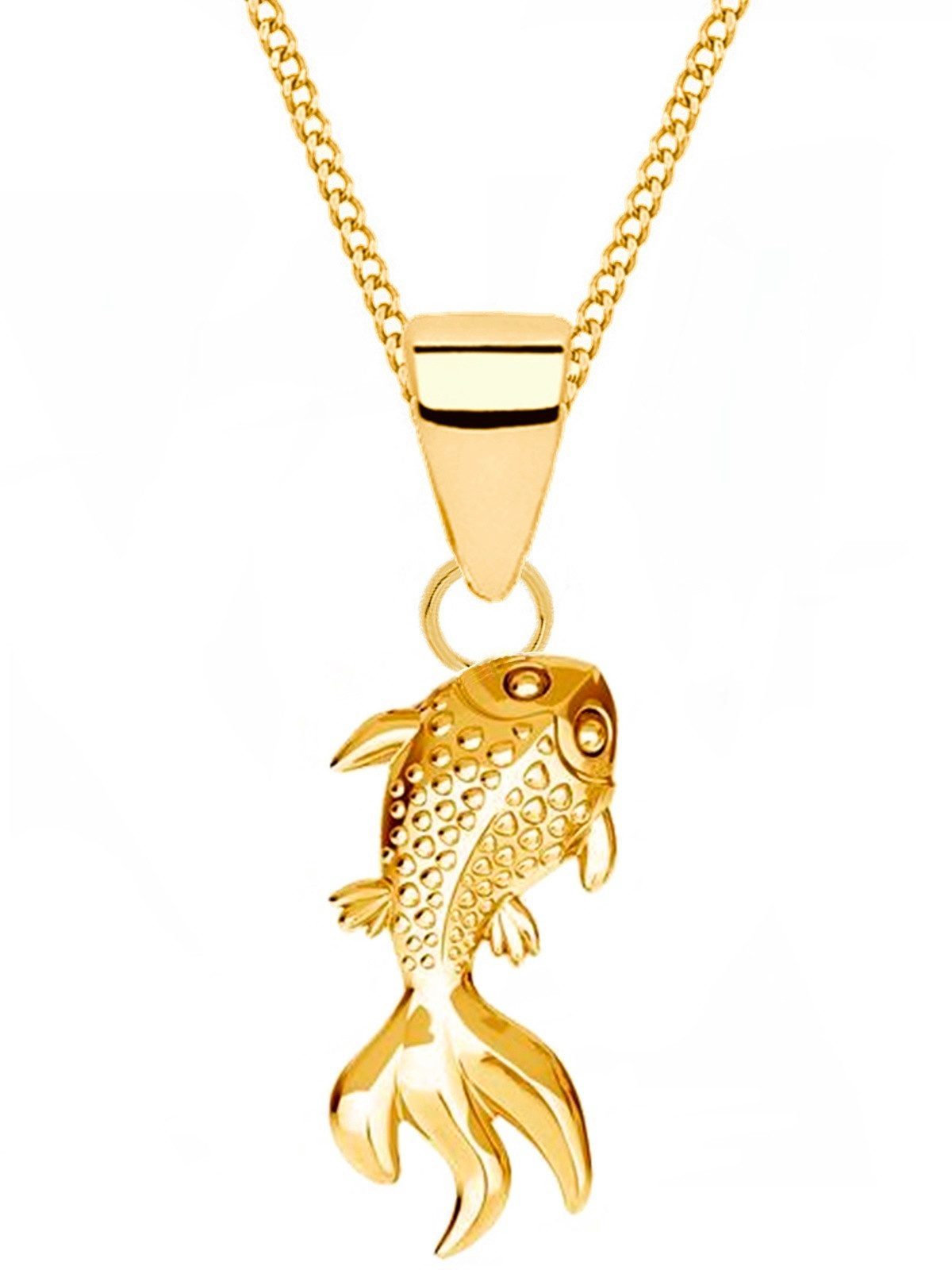 Goldene Hufeisen Kette mit Anhänger Goldfisch Halskette - Miniatur Anhänger für Zauberhafte Wünsche, 925 Sterling Silber (hypoallergen)
