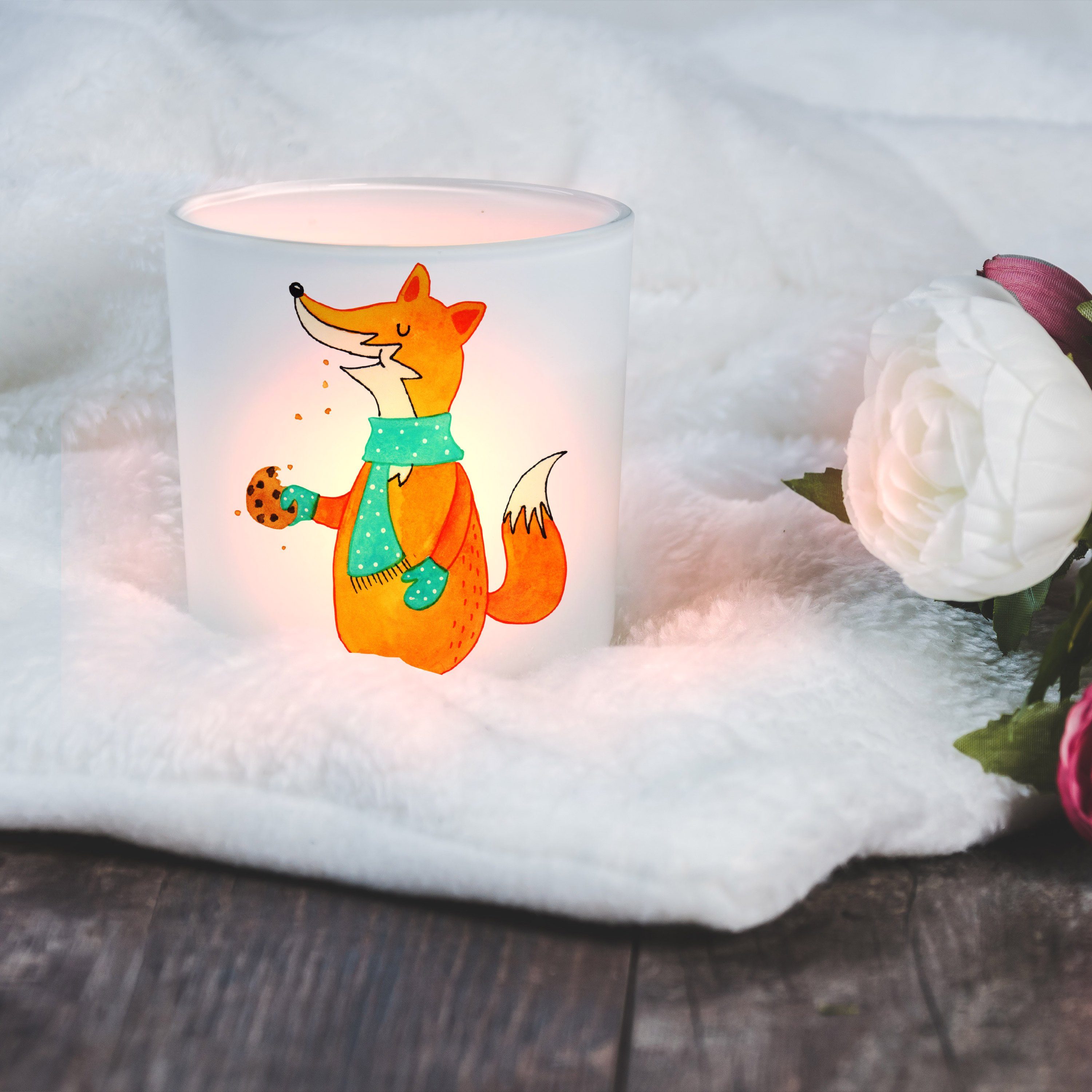 Mr. & Mrs. Panda Keksdose Kerz - St) Transparent Windlicht Fuchs - Teelichtglas, Geschenk, Windlicht (1