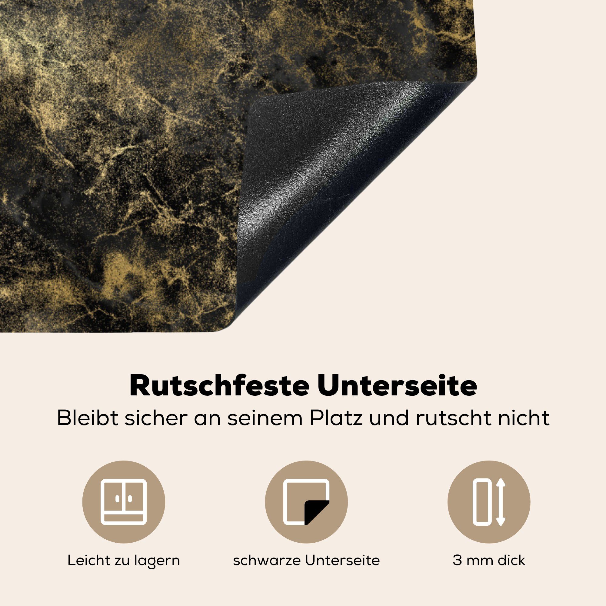 MuchoWow Herdblende-/Abdeckplatte küche (1 78x78 Gold cm, Vinyl, - - Marmor Arbeitsplatte Schwarz, tlg), für Ceranfeldabdeckung