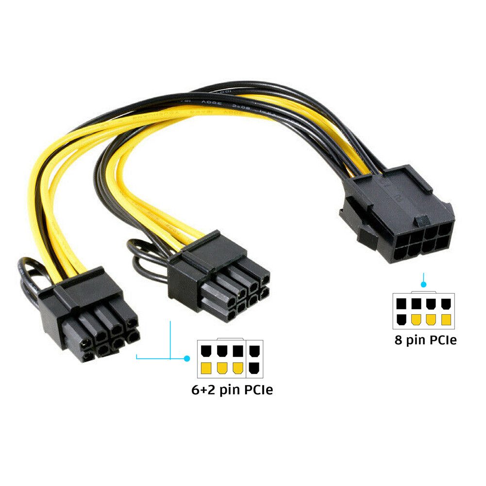 Bolwins Q55 Stromkabel 8pin PCIe auf 2x 8pin Grafikkarte PCI-Express Adapter Computer-Kabel, PCI-E 8-Pin (weiblich), 2× PCI-E 6+2-Pin (männlich) (20 cm), stabiles Power-Splitter-Kabel