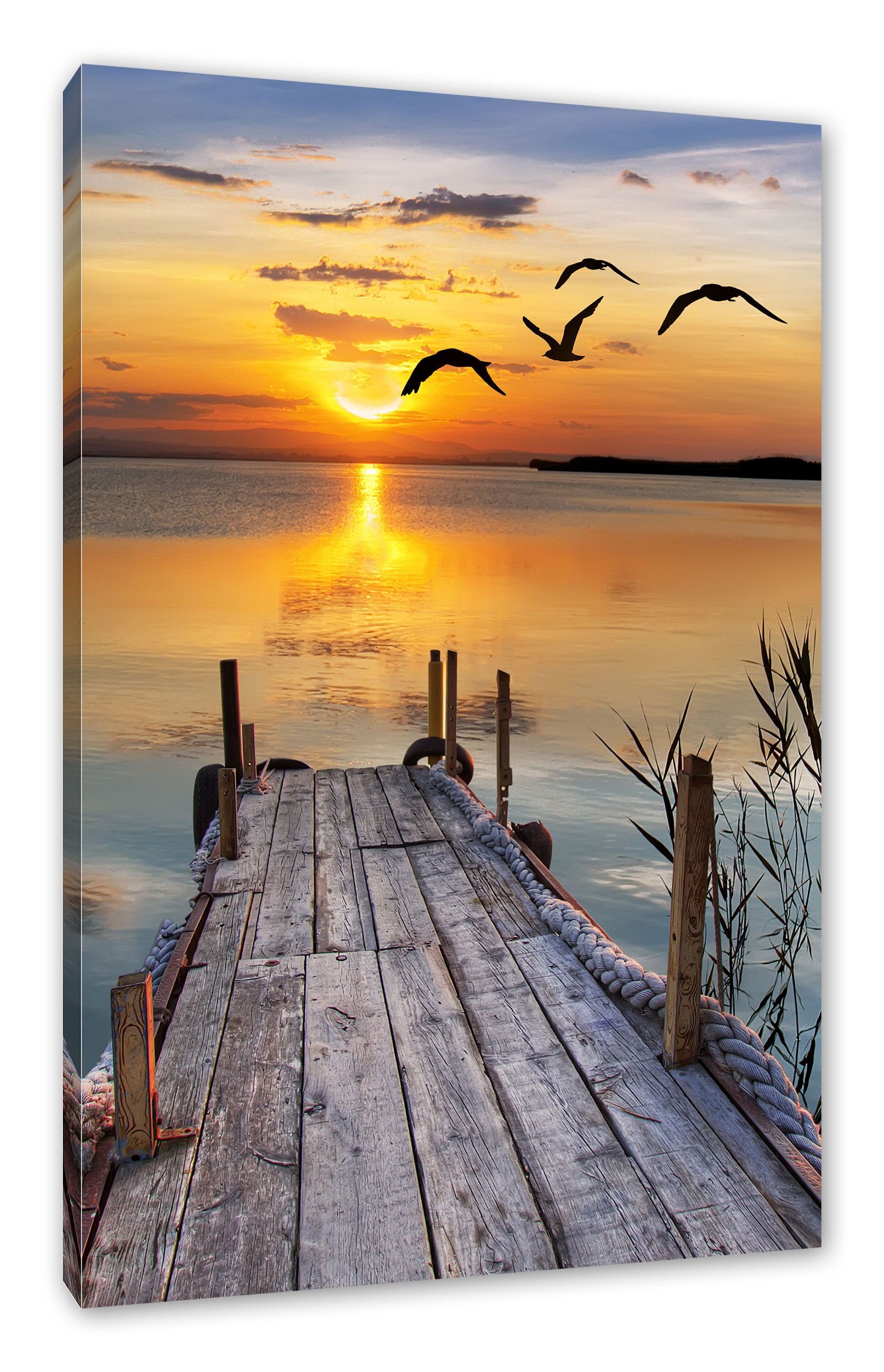 Pixxprint Leinwandbild Steg bei Sonnenuntergang, Steg bei Sonnenuntergang (1 St), Leinwandbild fertig bespannt, inkl. Zackenaufhänger