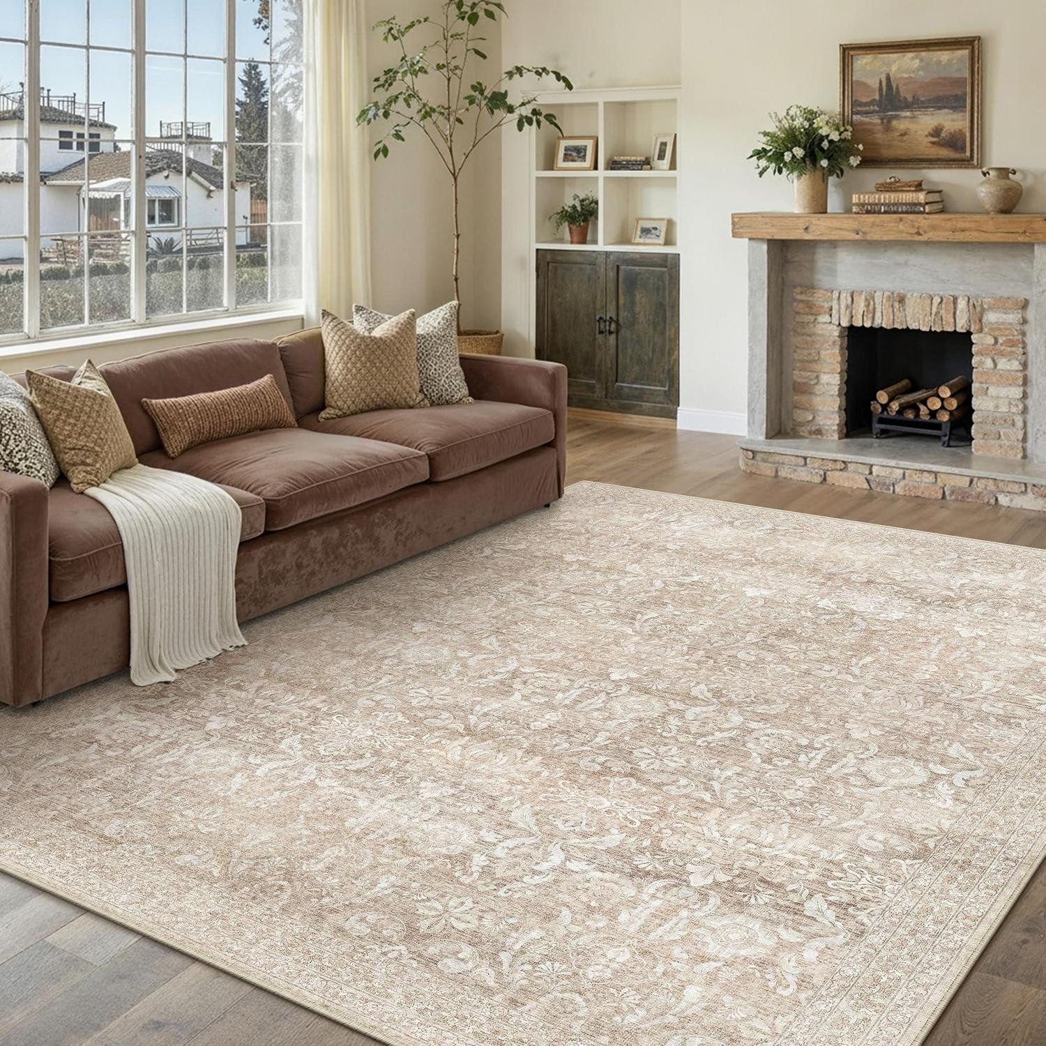 LuxusKollektion Teppich Teppich Vintage Beige 240x300cm Waschbar, rechteckig, Höhe: 5 mm