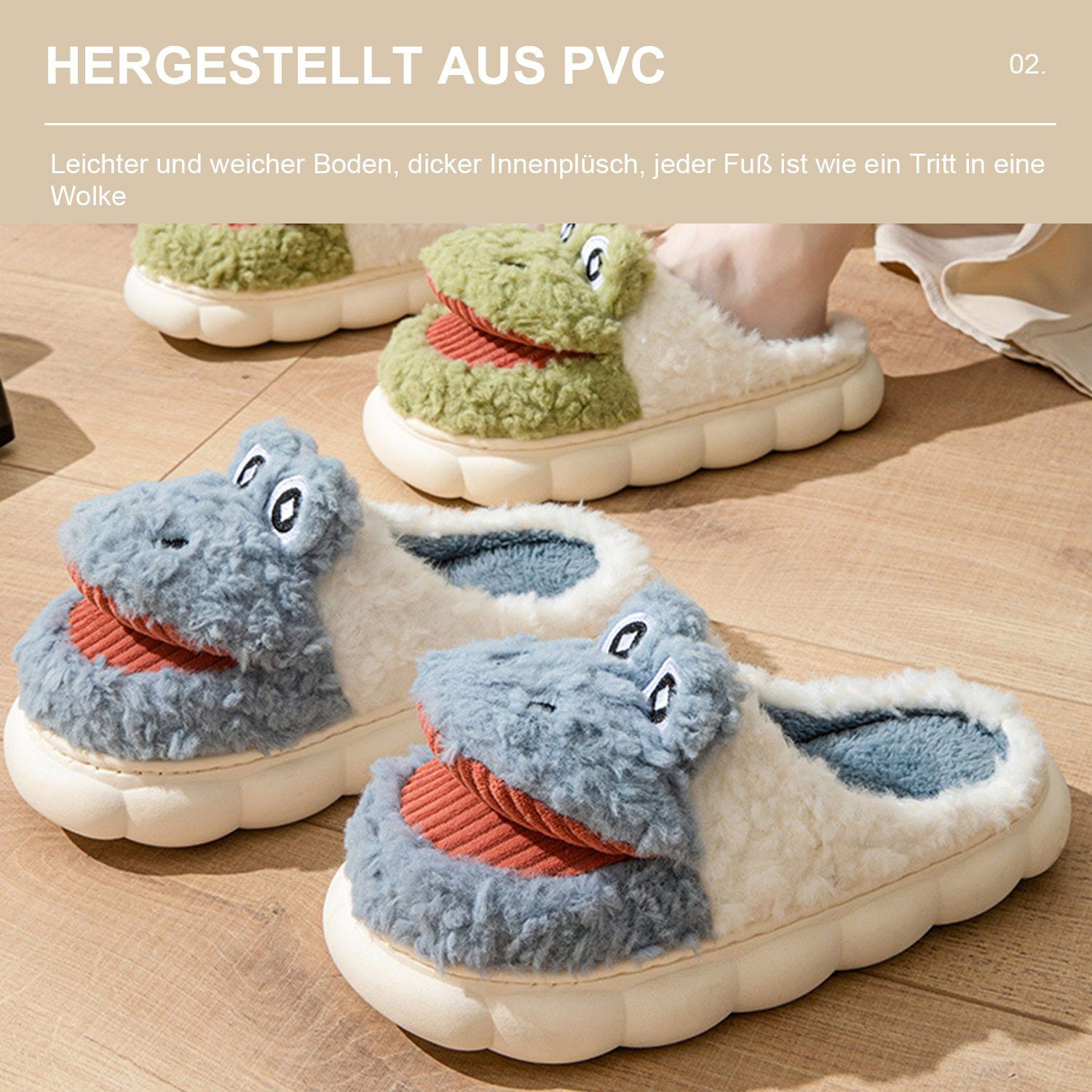 Daisred Damen Hausschuhe Plüsch Blau Hausschuh Pantoffeln Cartoon Slippers Herren Winter