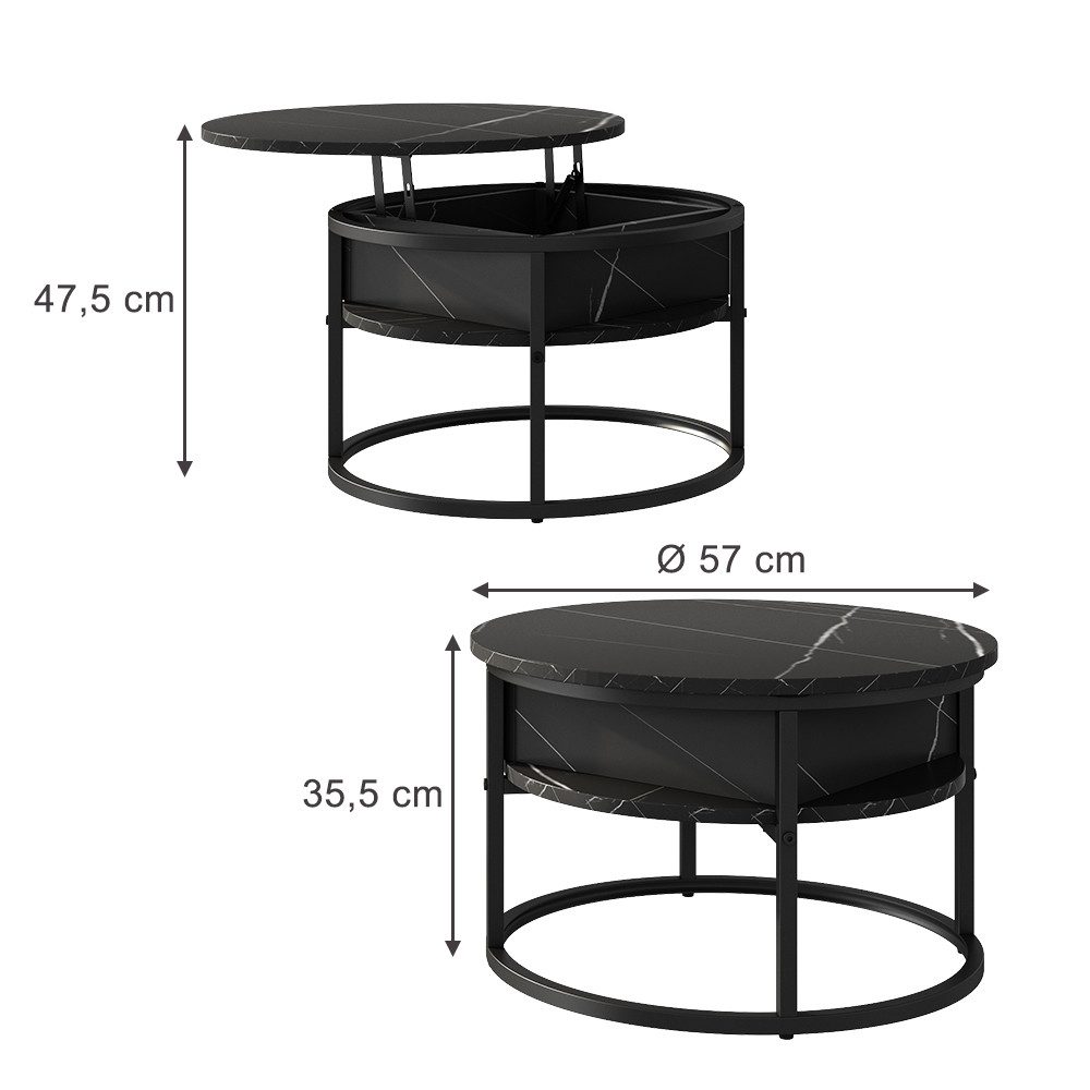 Vicco Couchtisch Marlo, Schwarz/Marmor-Weiß, 57 x 57 cm günstig online kaufen