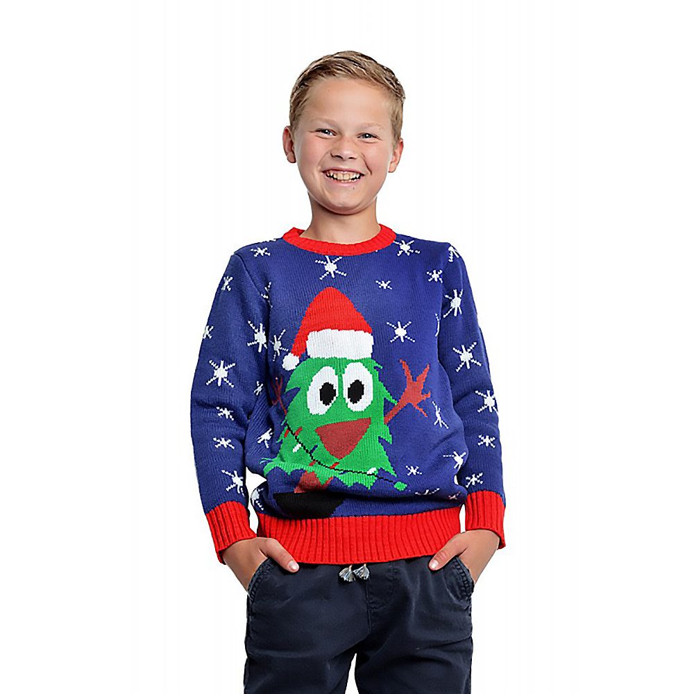 Wilbers Weihnachtspullover Weihnachtspulli blau Weihnachtsbaum Kinder