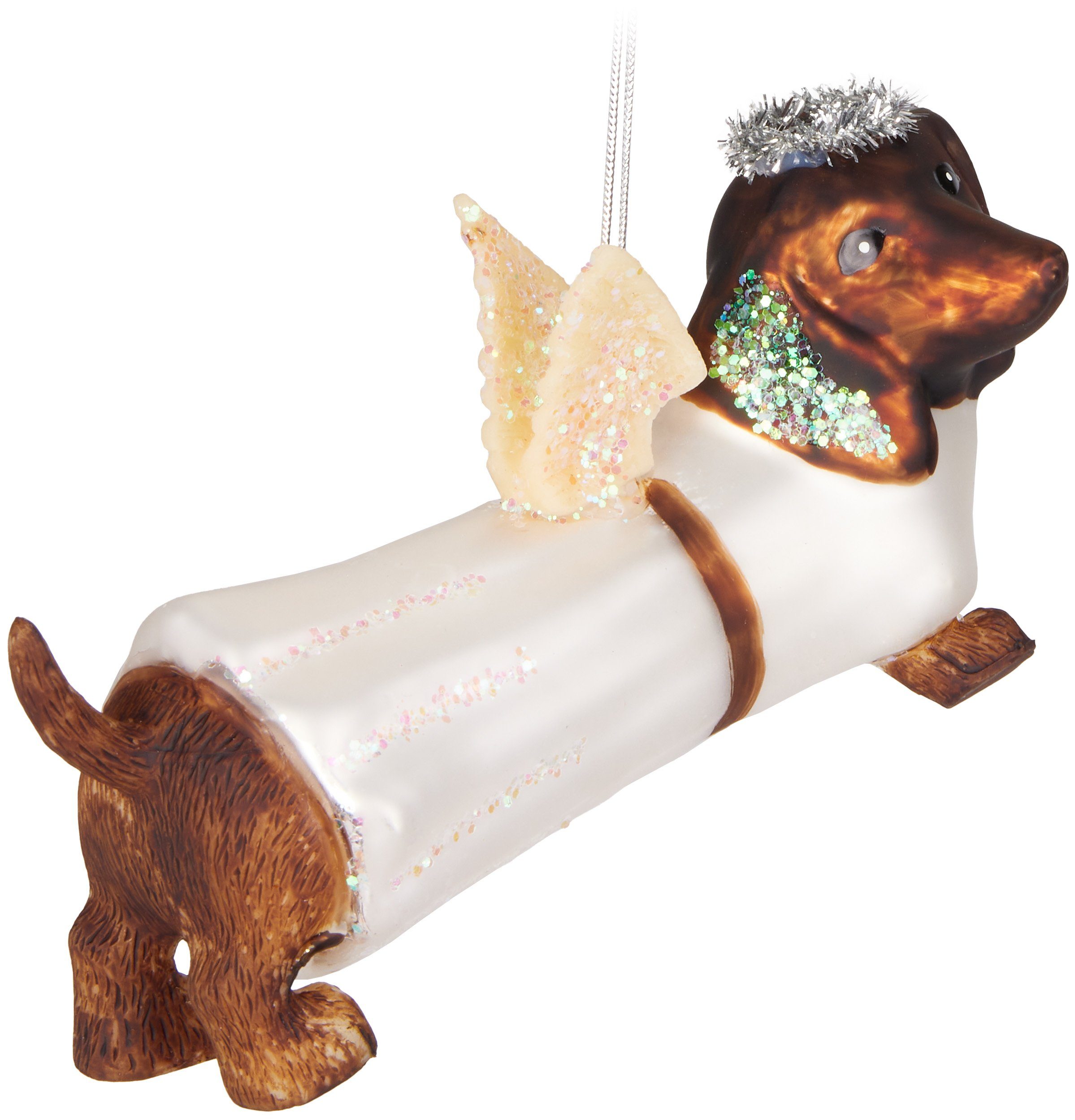 BRUBAKER Christbaumschmuck Handbemalte Weihnachtskugel Dackel Engel Weiß (1 günstig online kaufen