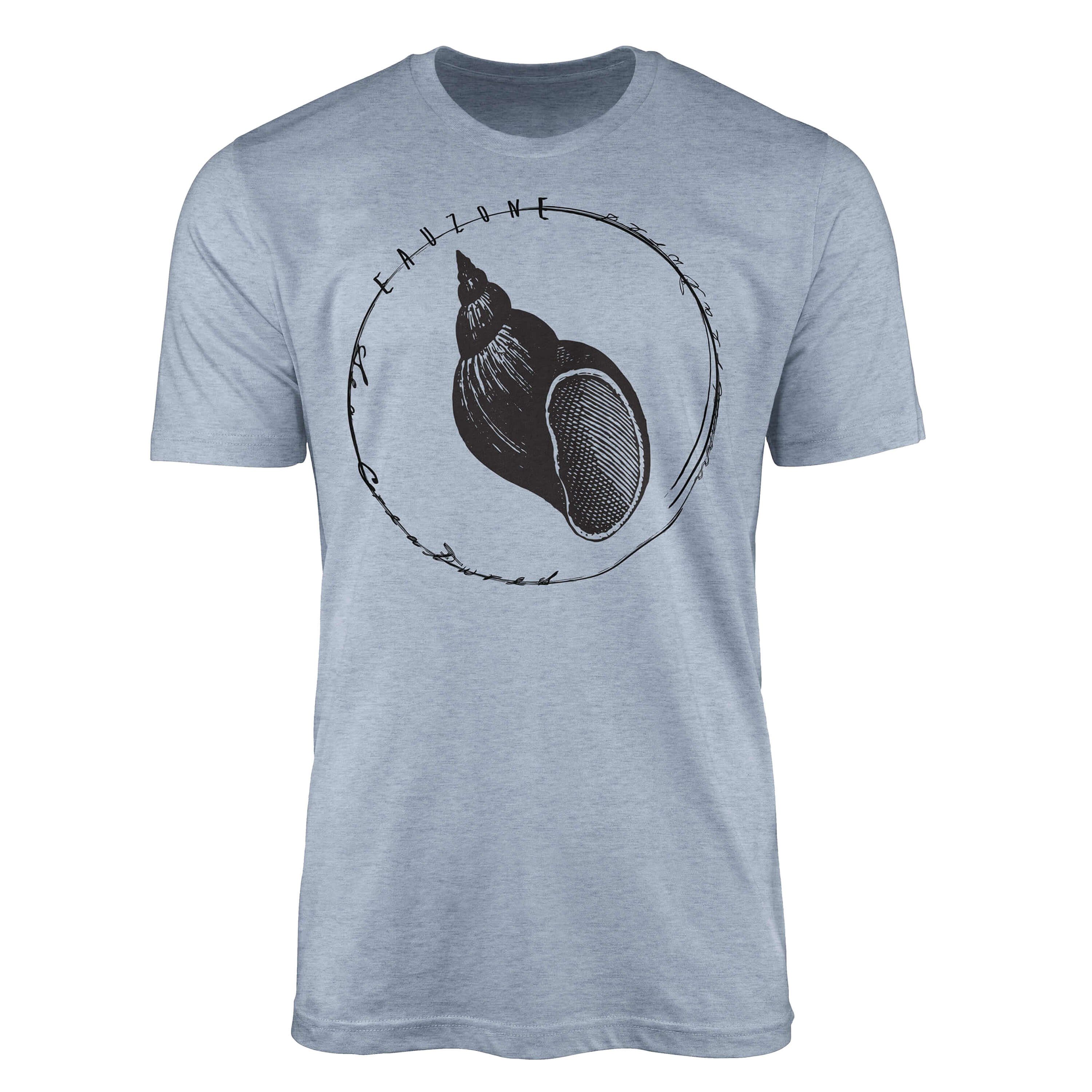 Sinus Art T-Shirt T-Shirt Tiefsee Fische - Serie: Sea Creatures, feine Struktur und sportlicher Schnitt / Sea 032 Stonewash Denim