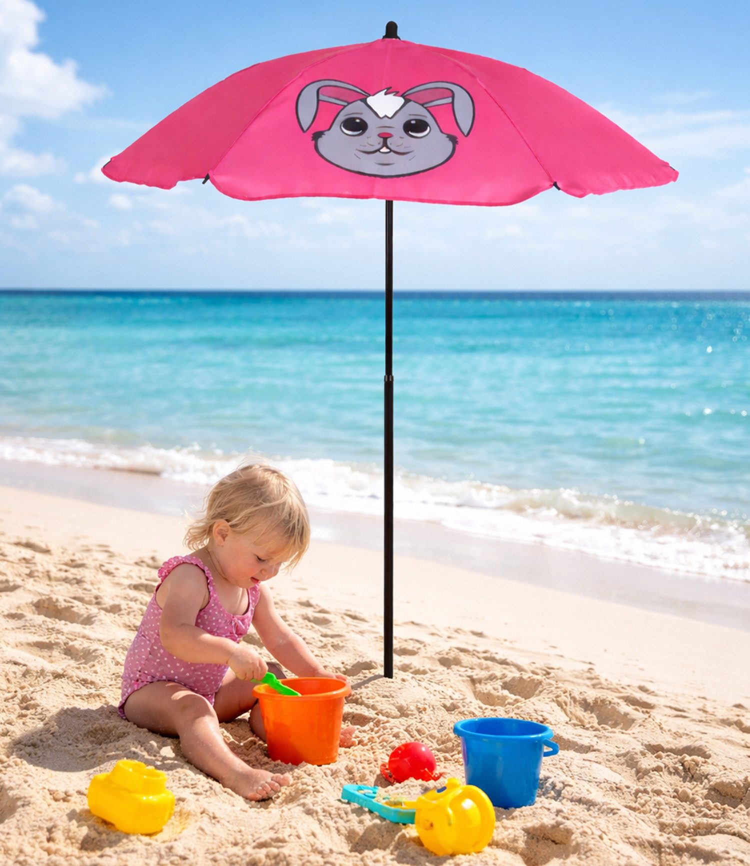 Mojawo Essgruppe Kinder Sonnenschirm Sonnenschutz Gartenschirm Ø110xH130 cm Hase – Bild 2 von 3
