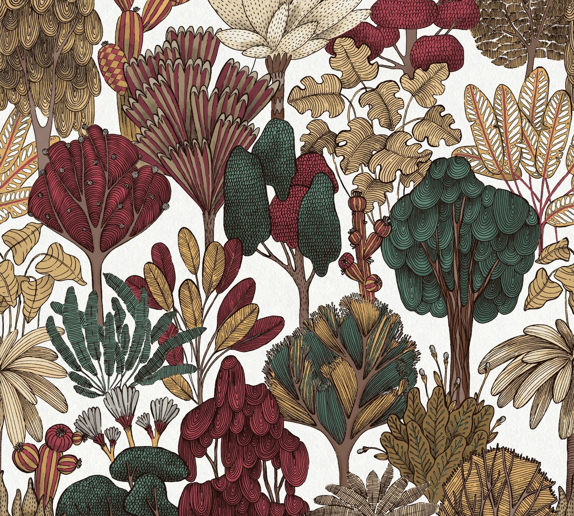 Architects botanisch, Création A.S. Impression, Vliestapete Dschungel Floral rot/beige/braun Tapete Blumentapete floral, glatt, Paper