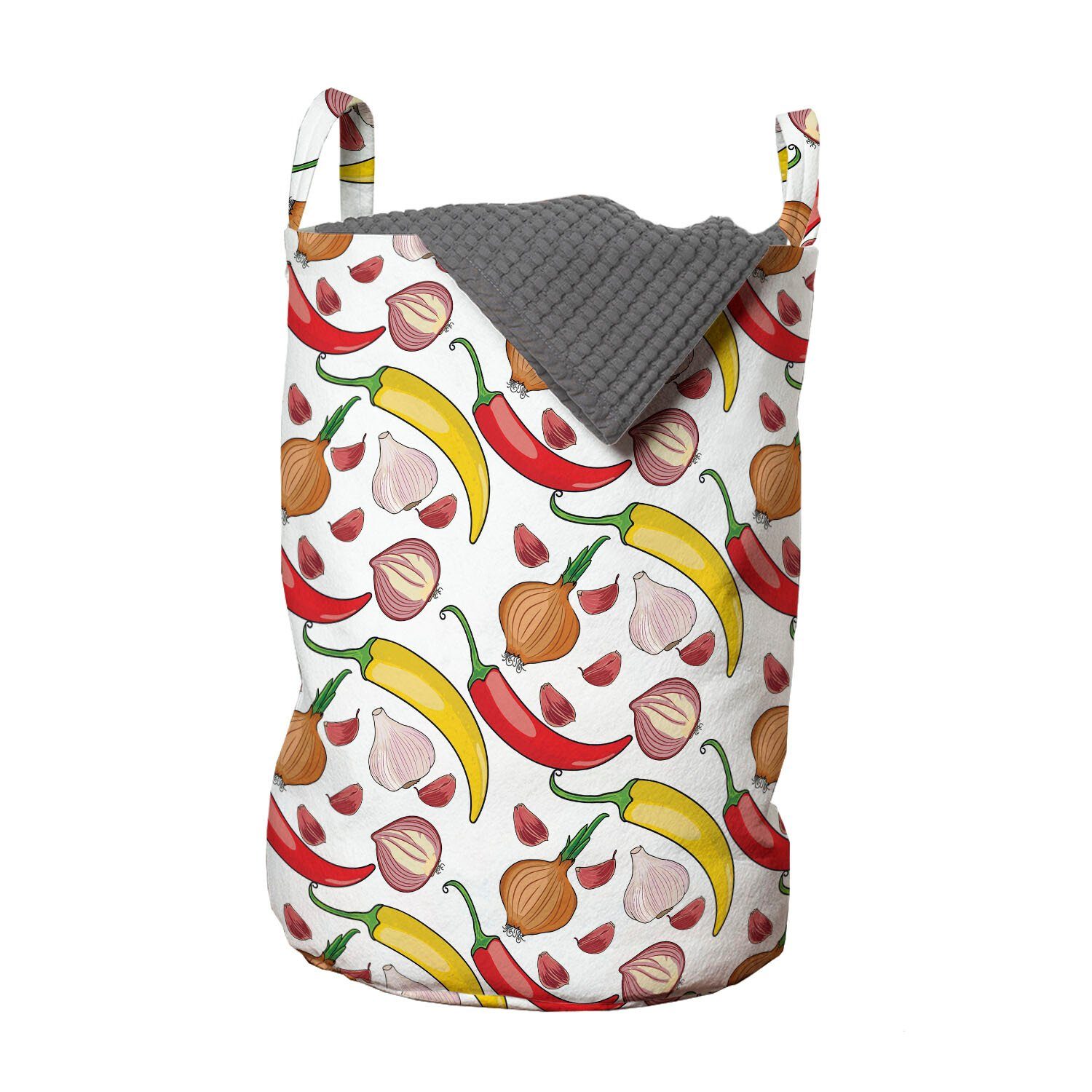 Abakuhaus Wäschesäckchen Wäschekorb mit Griffen Kordelzugverschluss für Waschsalons, Gemüse Paprika und Zwiebeln | Wäschesäcke