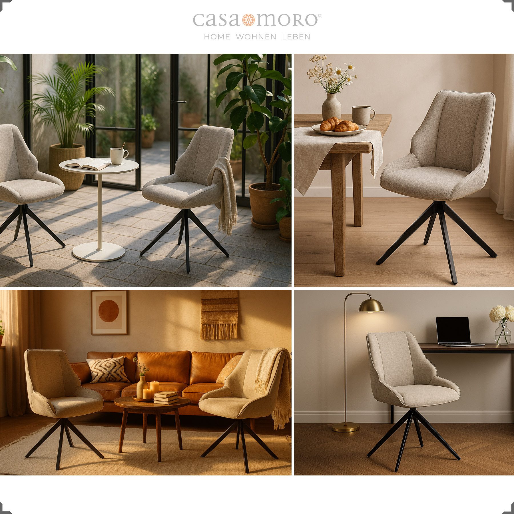 Casa Moro Esszimmerstuhl Drehstuhl – 360° Drehbarer Polsterstuhl – Esszimmerstuhl, 360° drehbar mit Auto-Return-Funktion für komfortables Sitzen