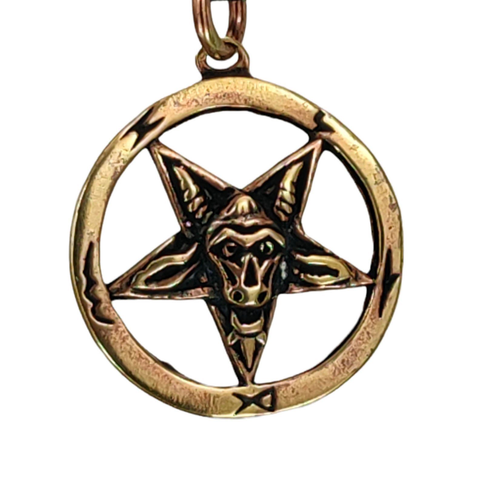 Kiss of Leather Kettenanhänger Teufel schwarze Pentagramm Anhänger Satan Drudenfuß Magie Bronze Baphomet