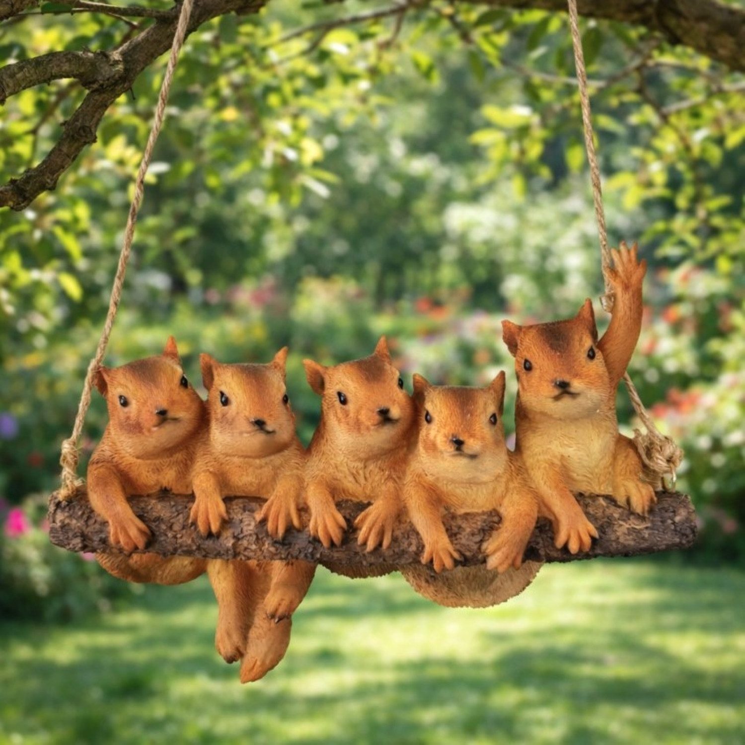 Online-Fuchs Gartenfigur für außen - 5 Eichhörnchen zum Aufhängen - Deko Figuren, (21,5 cm groß, wetterfest), süße Gartendekoration im Frühling, Sommer & Herbst