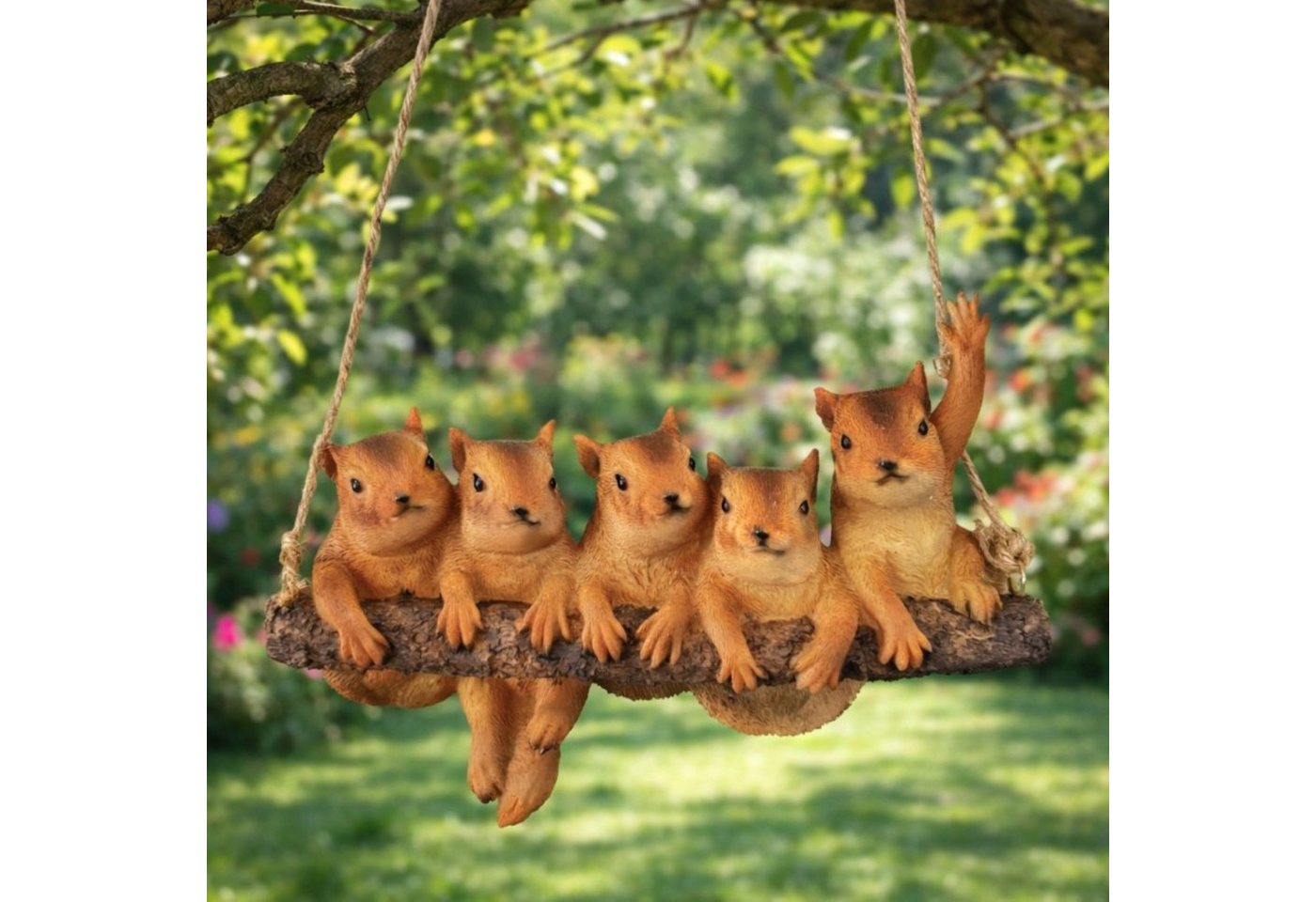 Online-Fuchs Gartenfigur für außen - 5 Eichhörnchen zum Aufhängen - Deko Figuren, (21,5 cm groß, wetterfest), süße Gartendekoration im Frühling, Sommer & Herbst